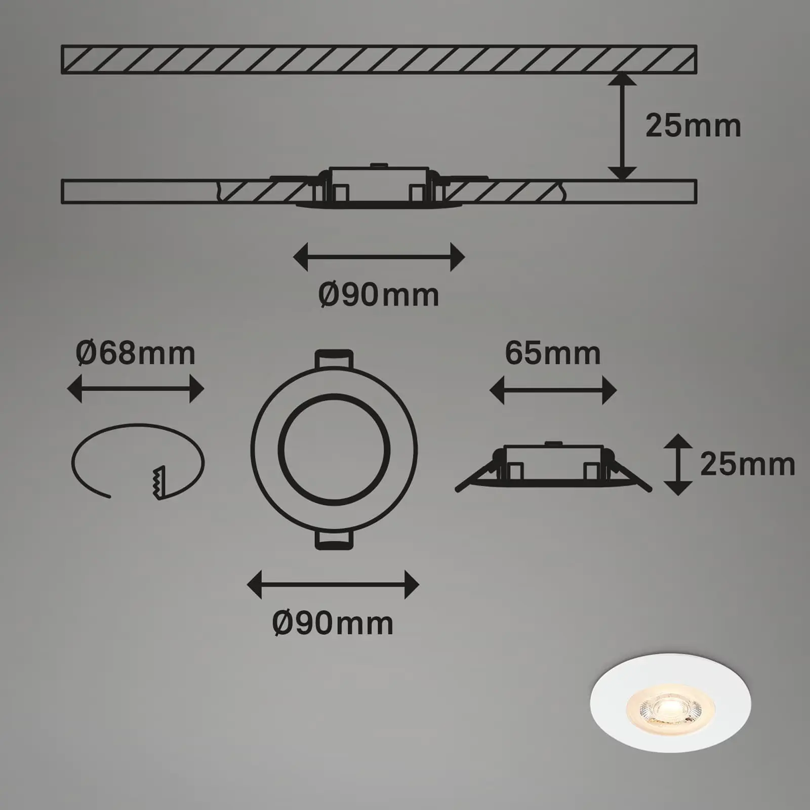 Di-Ka LED Einbauleuchte Kulana 3er Set weiß-matt Ø 9 cm 4,9W, warmweiß
