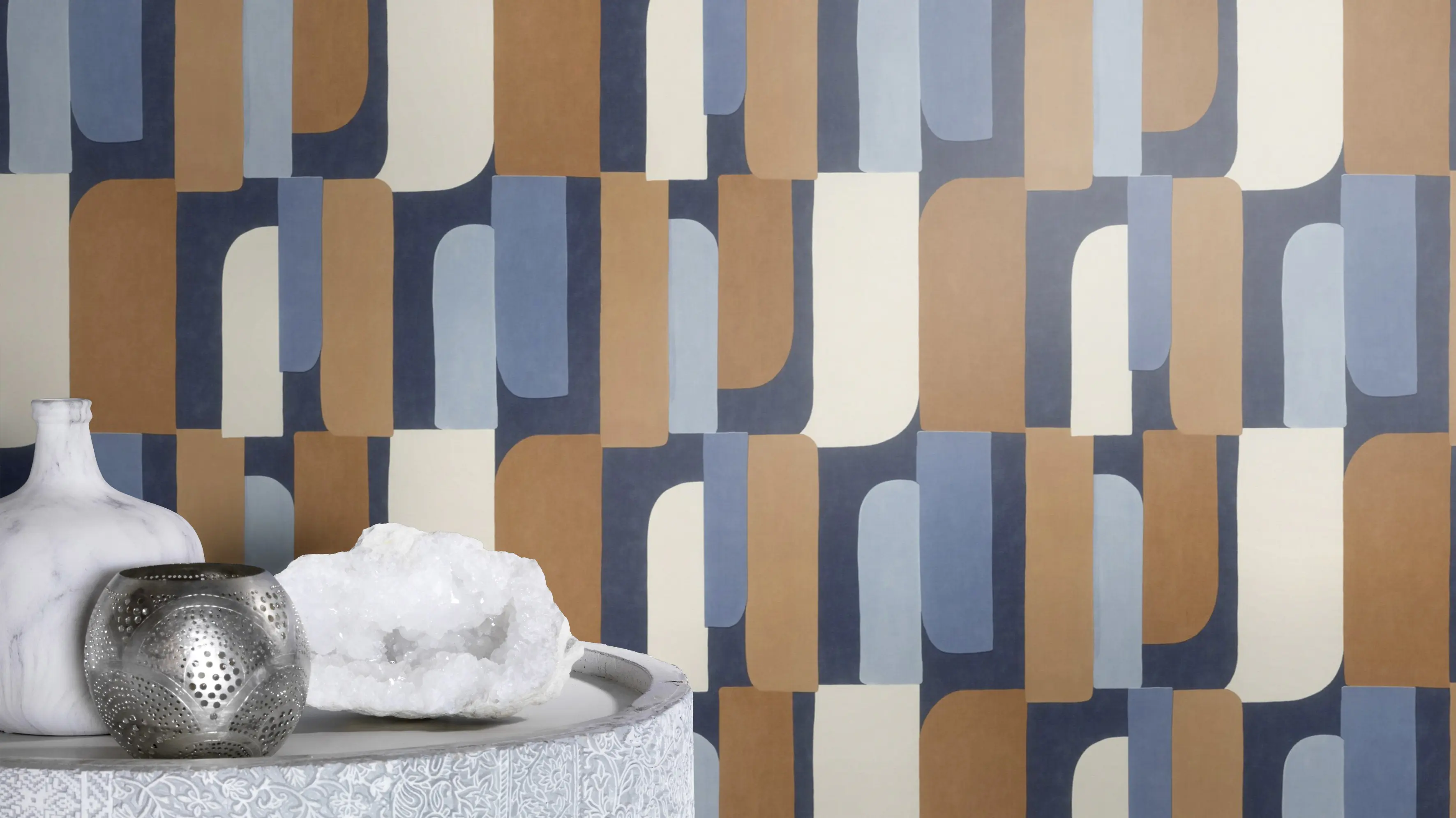 Rasch Vliestapete Paraiso Muster Grafik blau beige 10,05 x 0,53 m