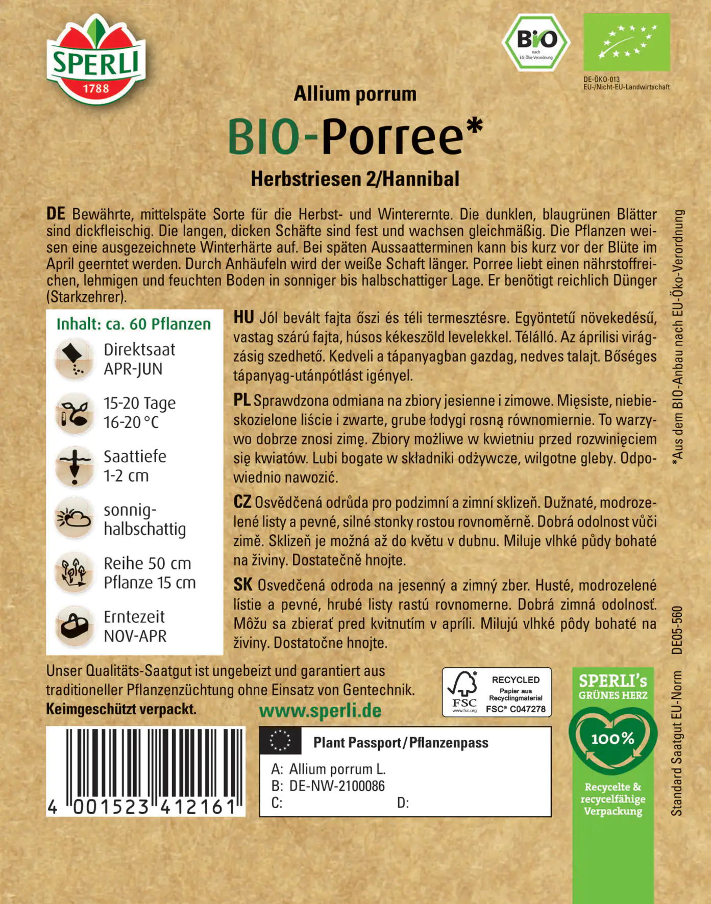 Sperli BIO Porree