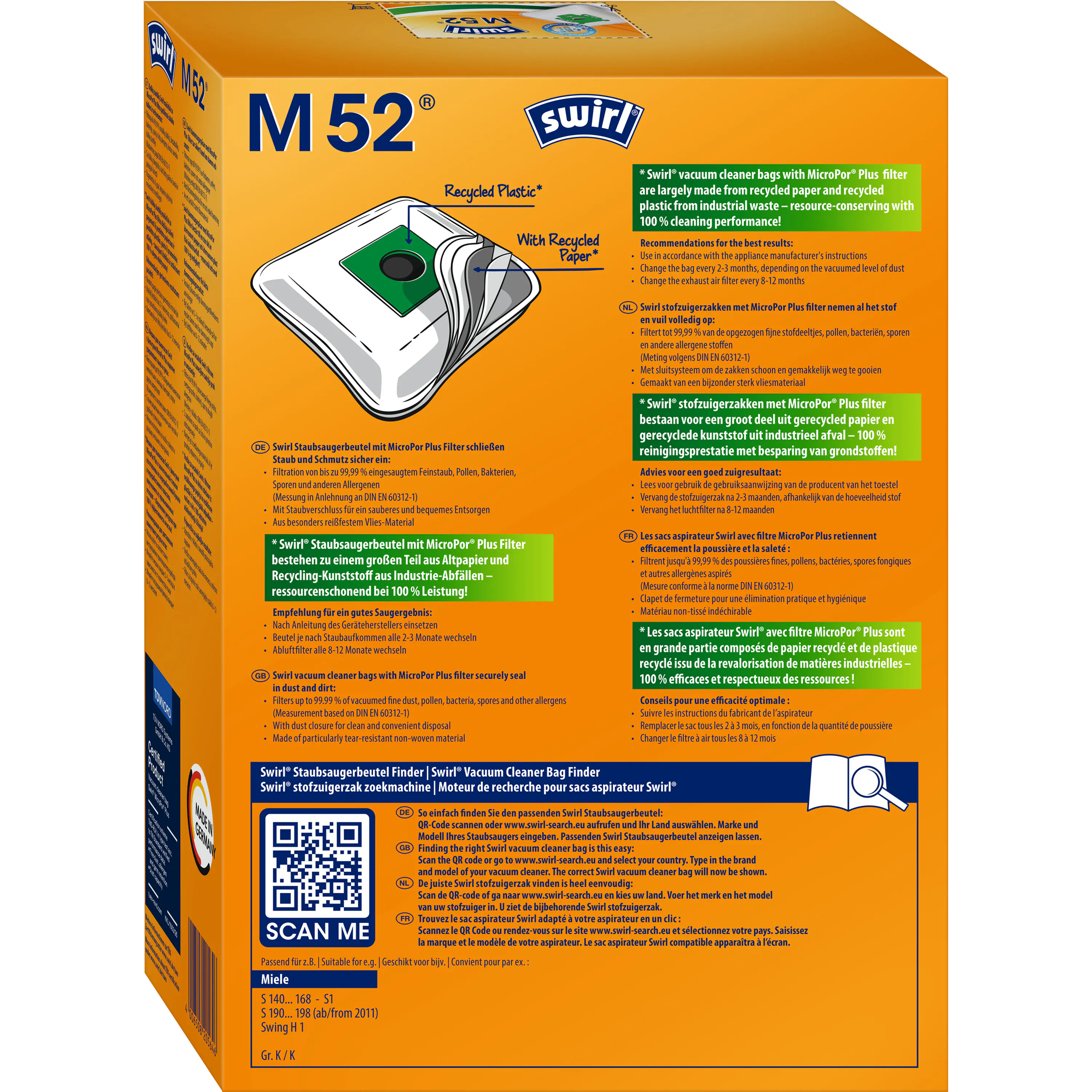 Swirl M 52 EcoPor Staubsaugerbeutel 4 Staubbeutel + 1 Filter