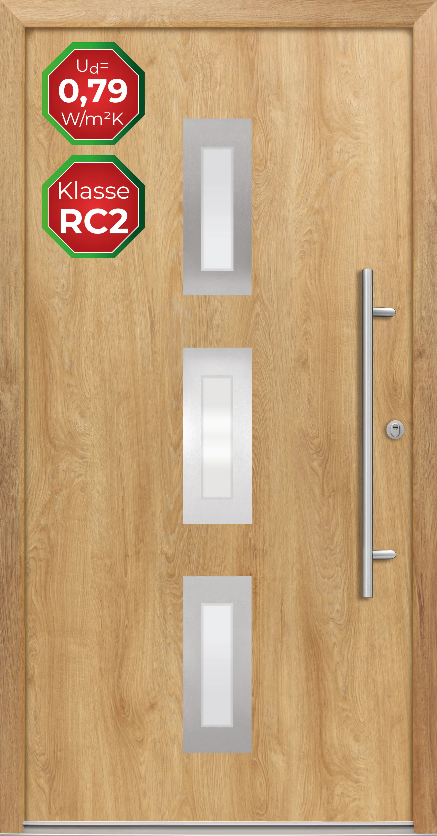Splendoor Haustür Passivedoor Premium B02 RC2 Eiche Natur DIN Rechts 110 x 210 cm