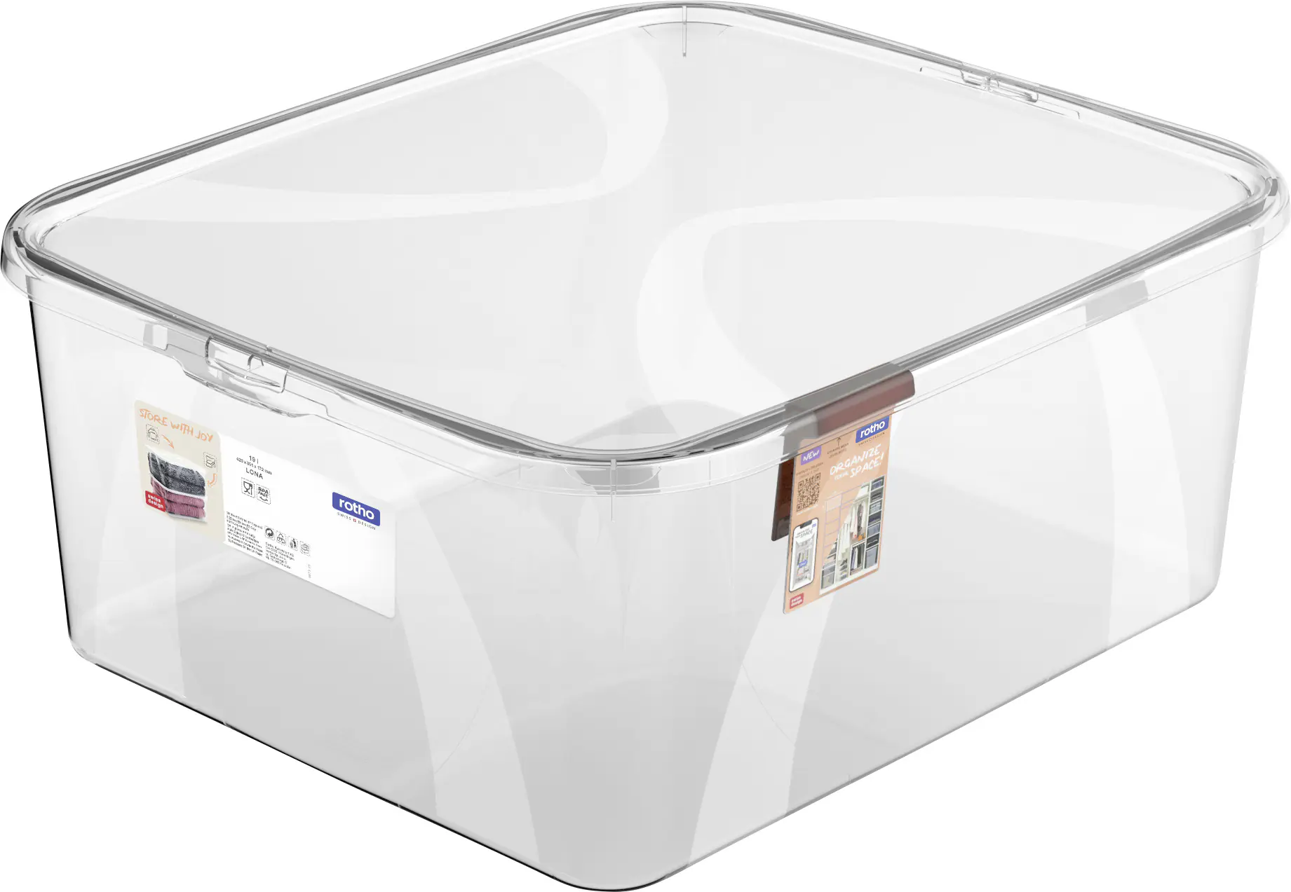 Rotho Aufbewahrungsbox Lona mit Deckel 41,3 x 34,8 cm 19 L transparent