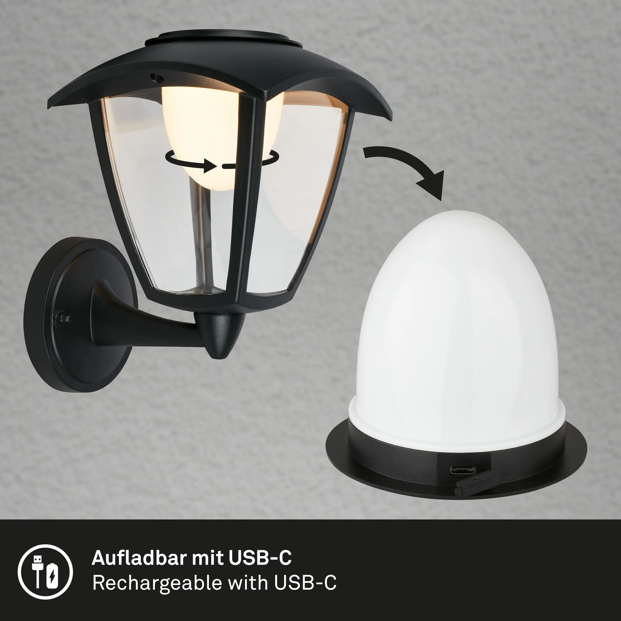 Briloner LED Akku-Außenwandleuchte Touch 4W schwarz dimmbar