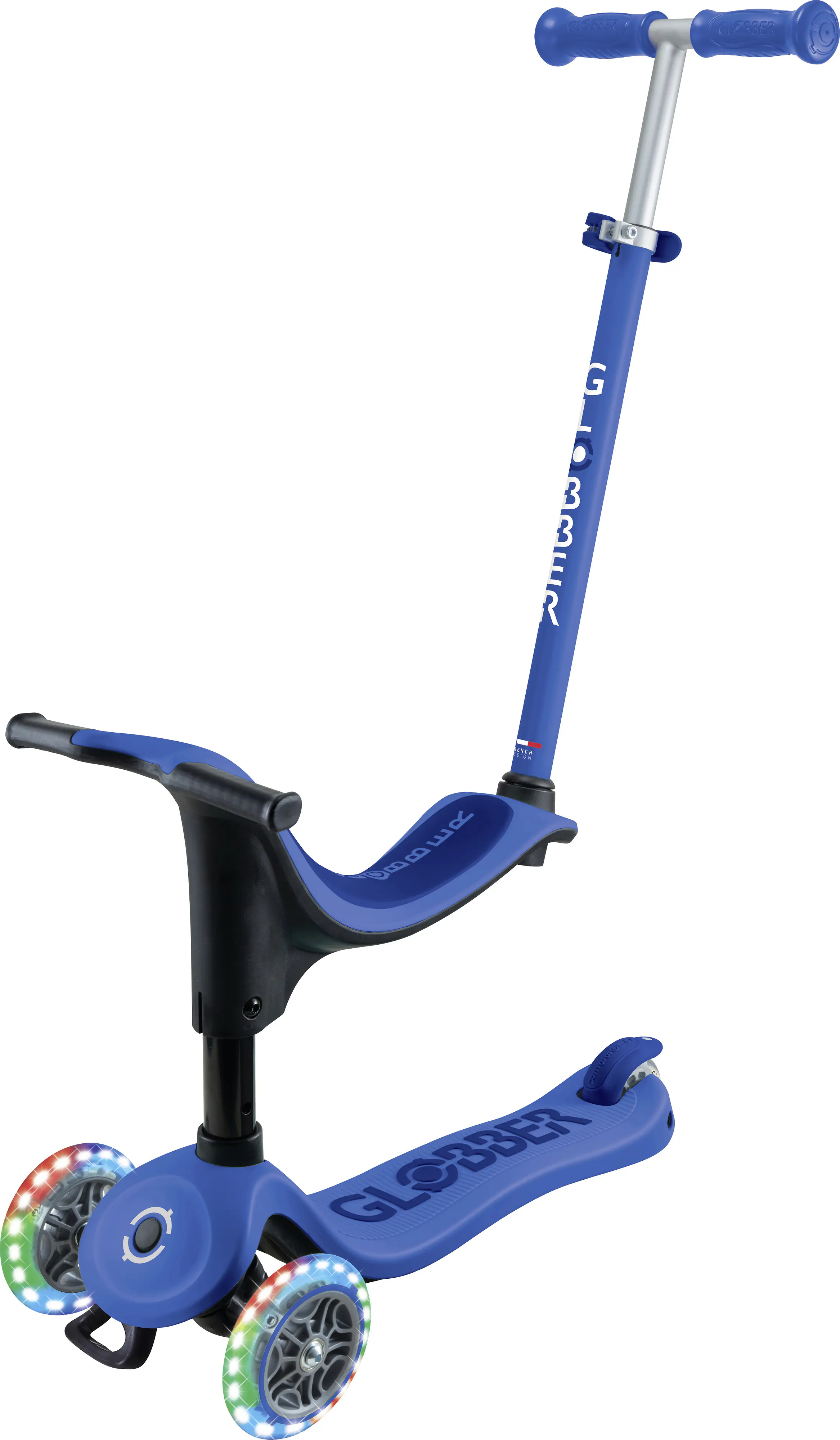 Globber Scooter 3in1 Junior Go-Up Sporty Lights dunkelblau mit Leuchtrollen