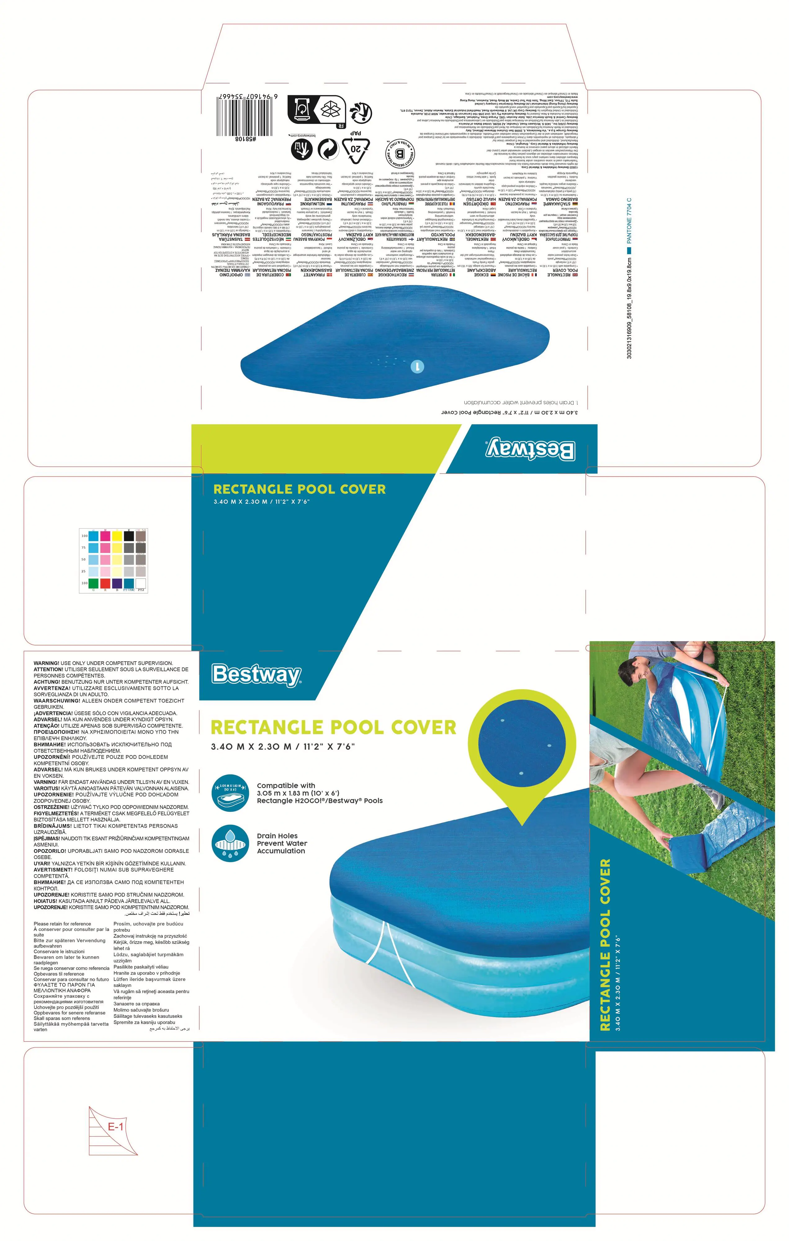 Bestway Poolabdeckung eckig 3 x 1,83 m