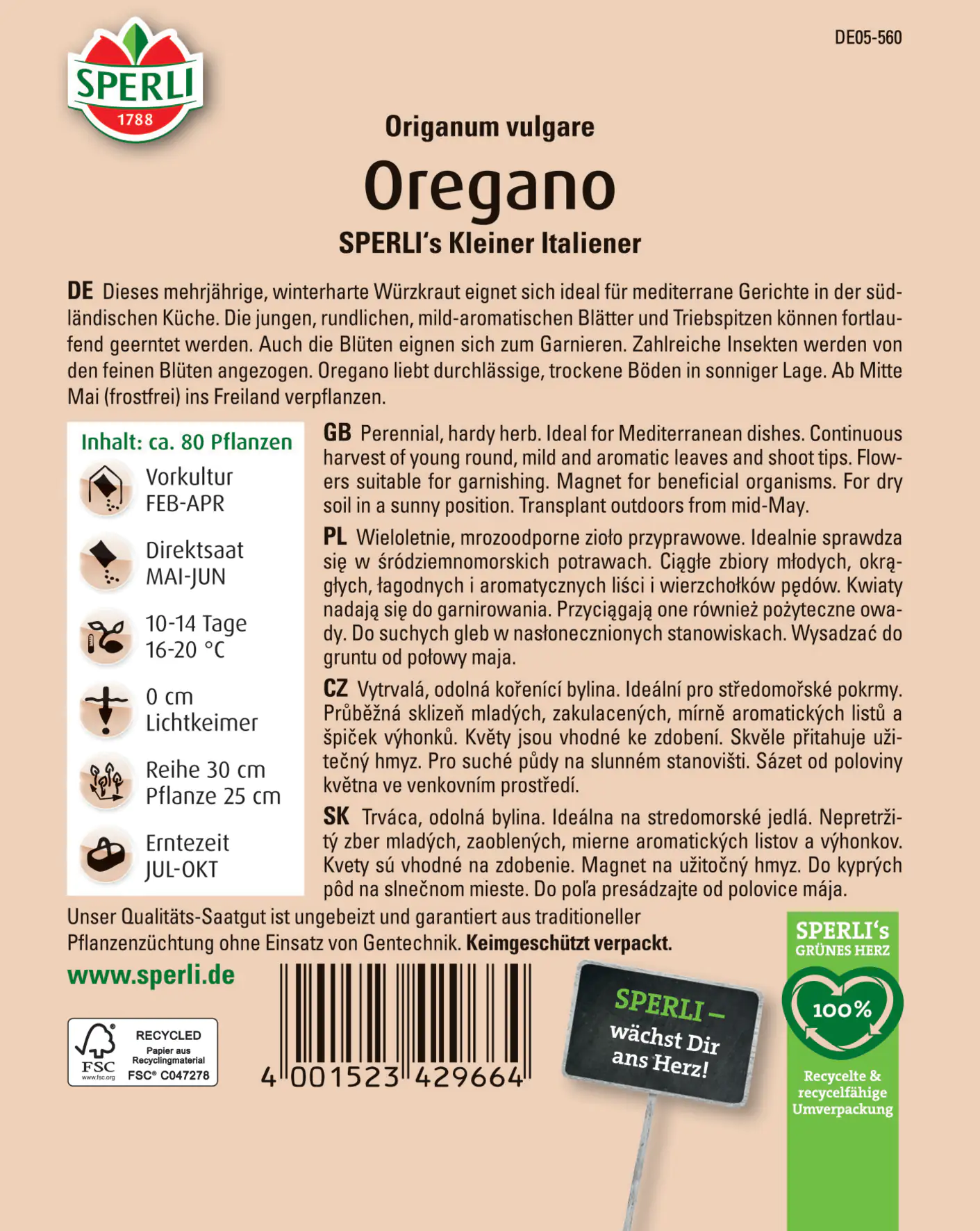 Sperli Oregano Sperli 's Kleiner Italiener