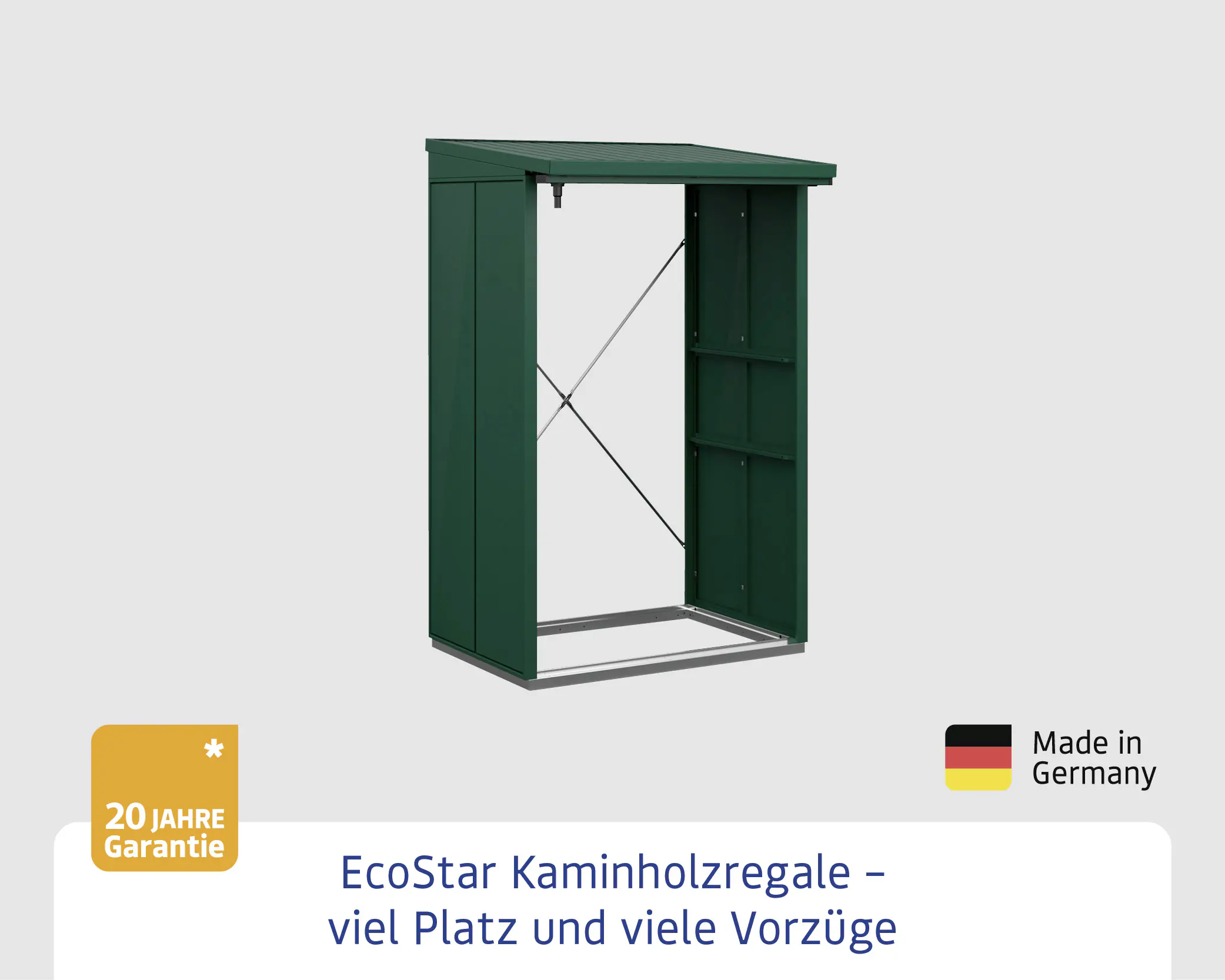 Ecostar Kaminholzregal Elegant-V Typ 1, moosgrün, mit Verstrebung