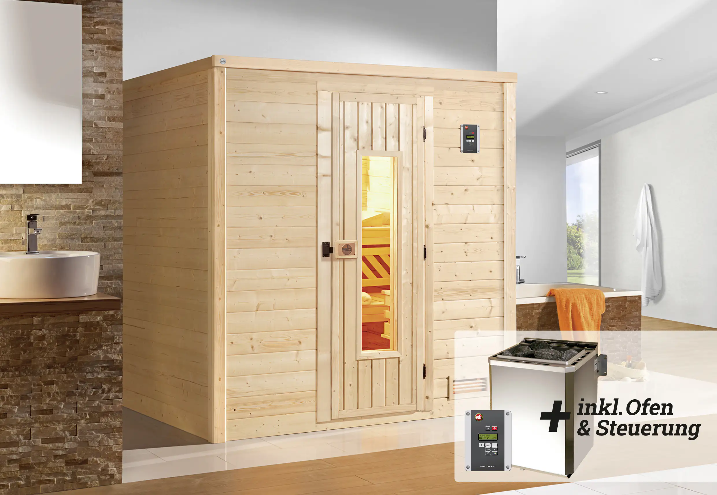 Weka Premium Massivholz-Sauna Bergen Gr. 2 Sparset 7,5 kW BioS