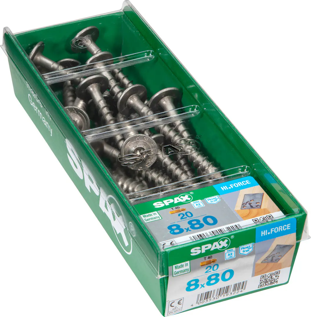 Spax Tellerkopfschrauben 8.0 x 80 mm TX 40 - 20 Stück Edelstahl