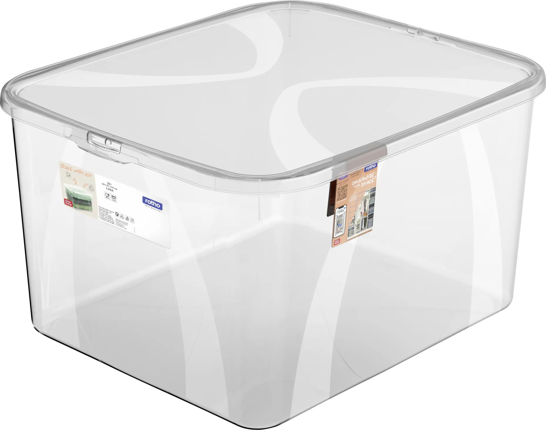 Rotho Aufbewahrungsbox Lona mit Deckel 41,3 x 34,8 cm 25 L transparent