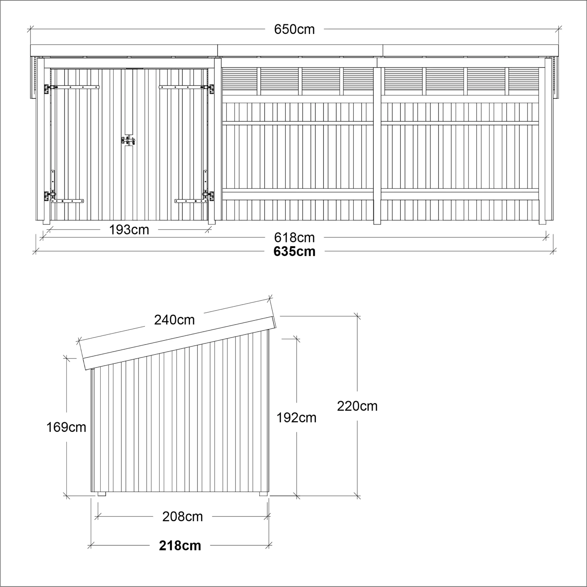 Plus Gartenhaus Nordic Multi 619 x 208 cm natur mit Doppeltür, offen
