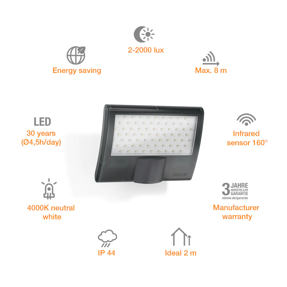 Steinel Strahler XLED Home curved S Anthrazit mit Bewegungsmelder, Sensor