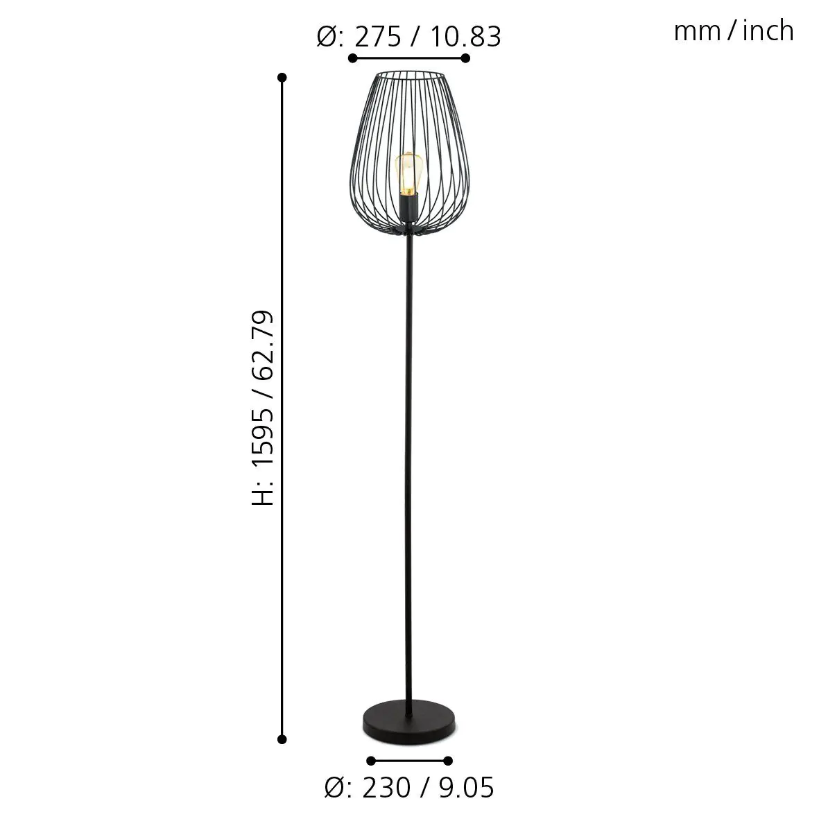 Eglo Stehleuchte Newtown schwarz 159,5 x 27,5 cm E27, max. 60 W