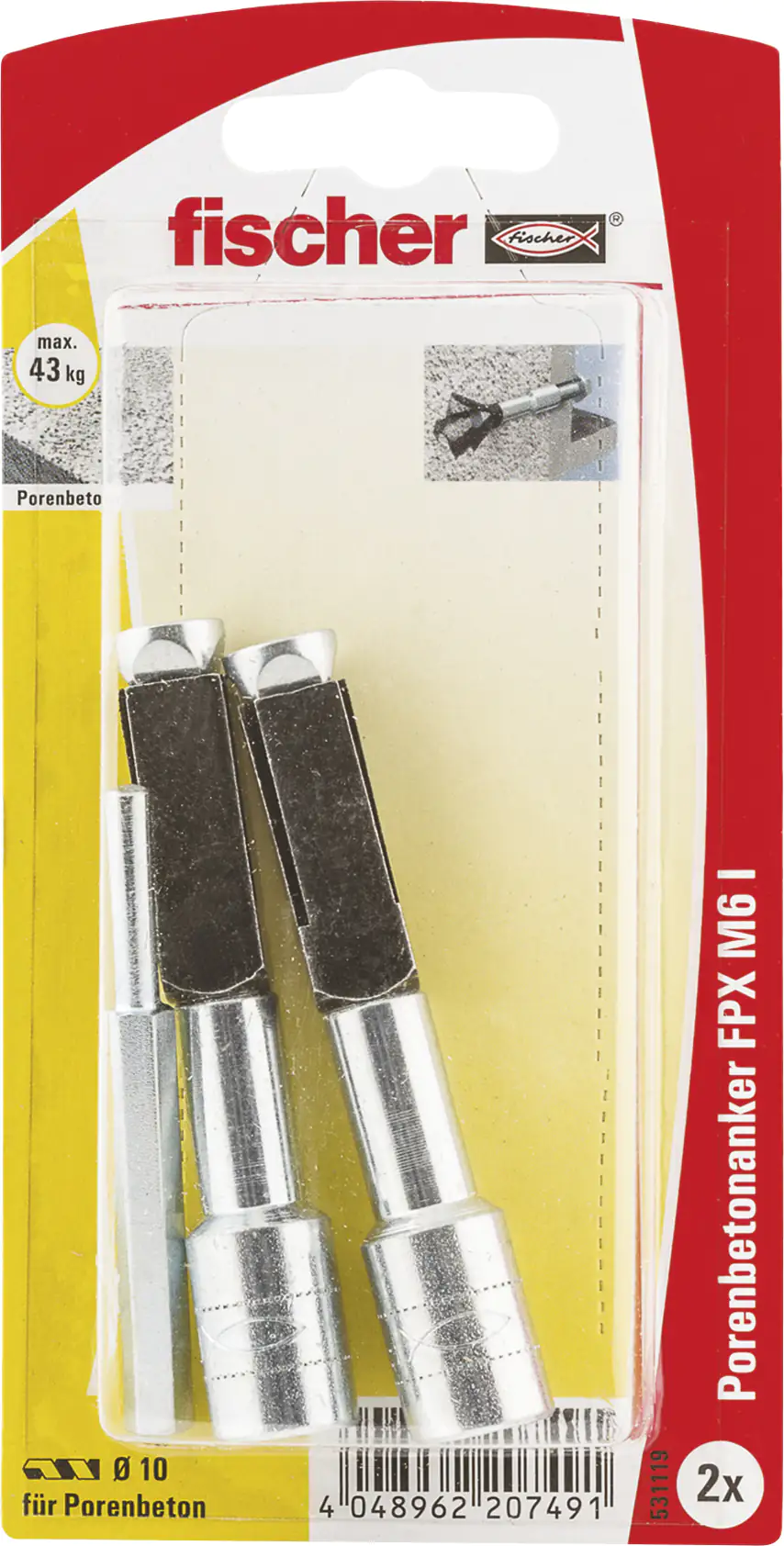 Fischer Porenbetonanker FPX 6.0 x 75 mm - 2 Stück