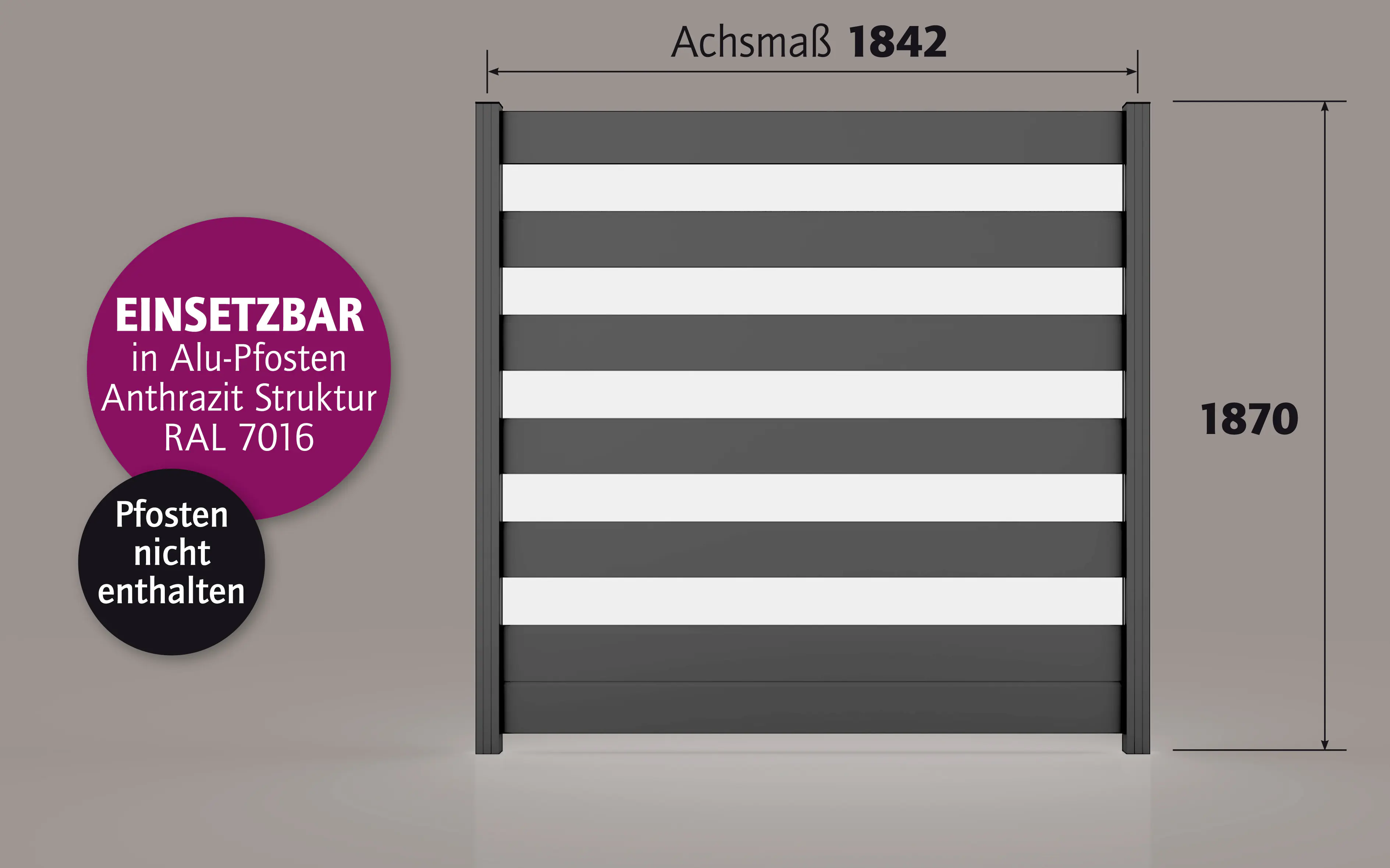Ambiente Alu-Zaun Paneel 150 + ESG 8 mm 180 cm x 180 cm 22 mm stark
