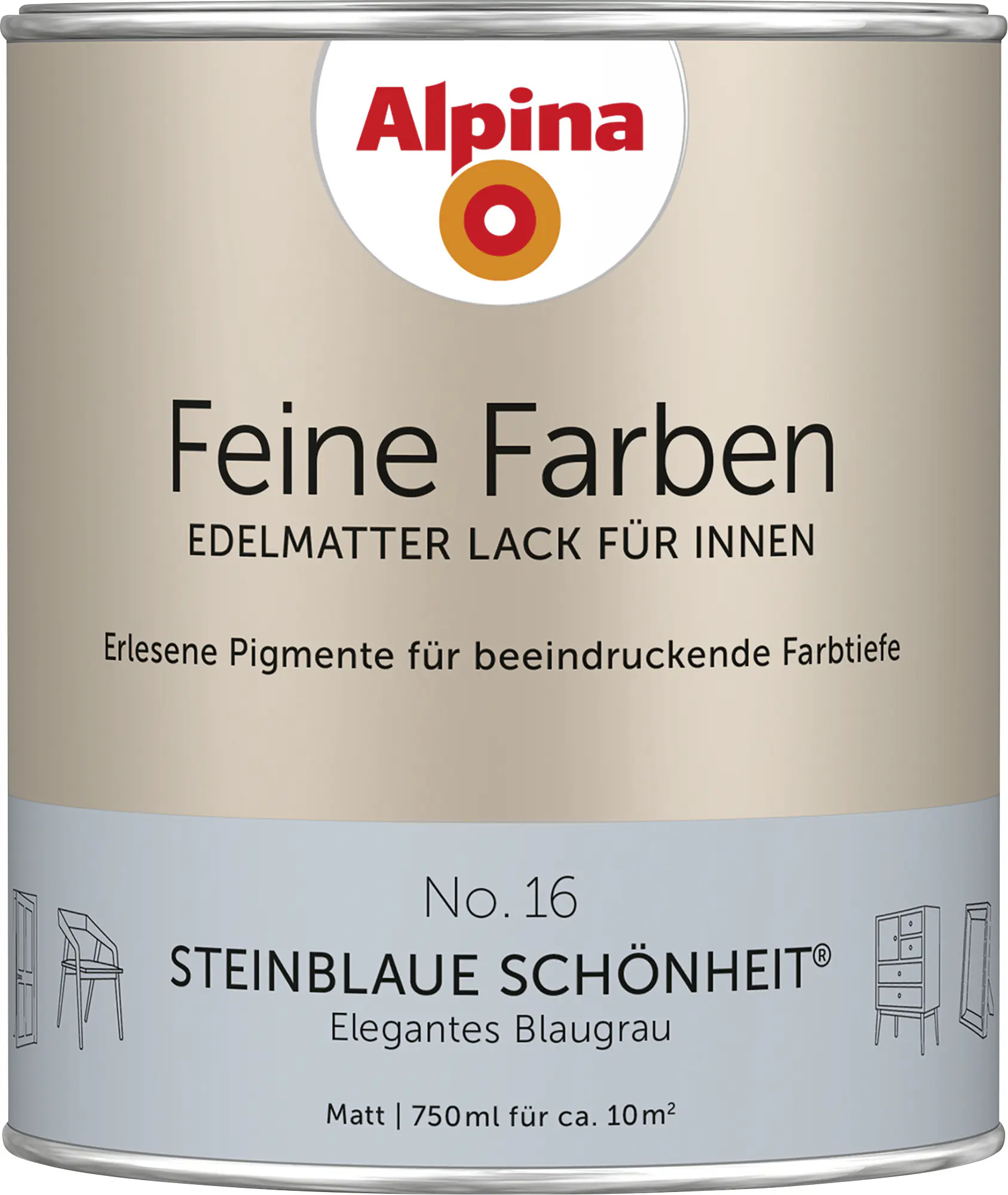 Alpina Feine Farben Lack No. 16 Steinblaue Schönheit - blaugrau 750 ml