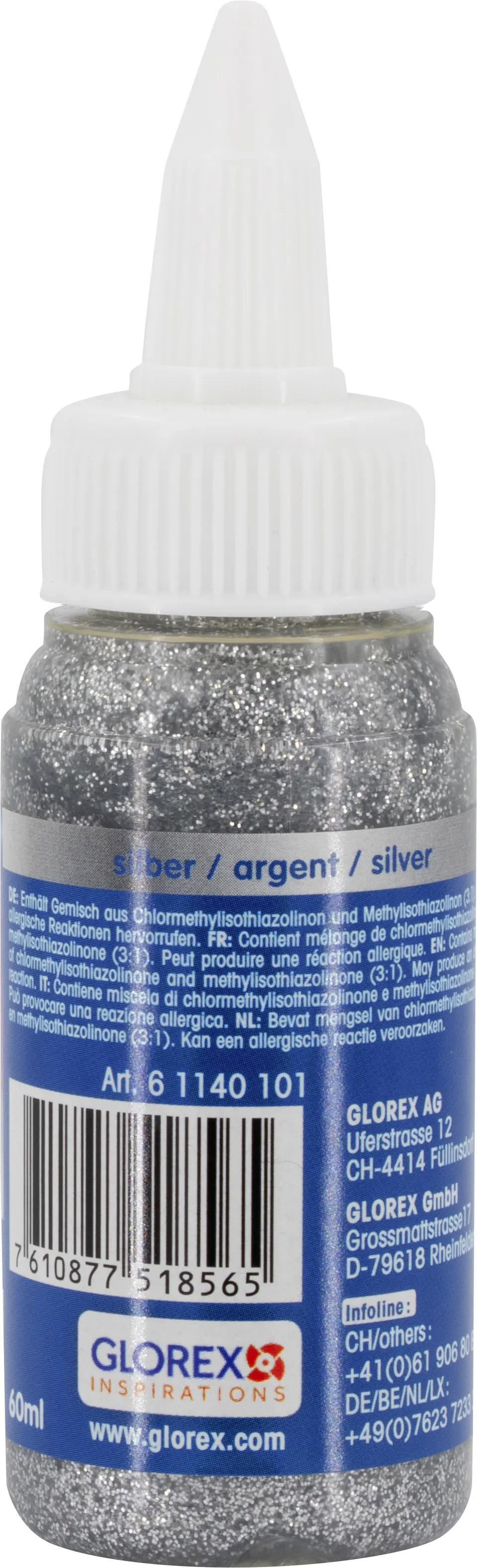 Glorex Glitterglue Flasche Dosierverschluss silber 60 ml