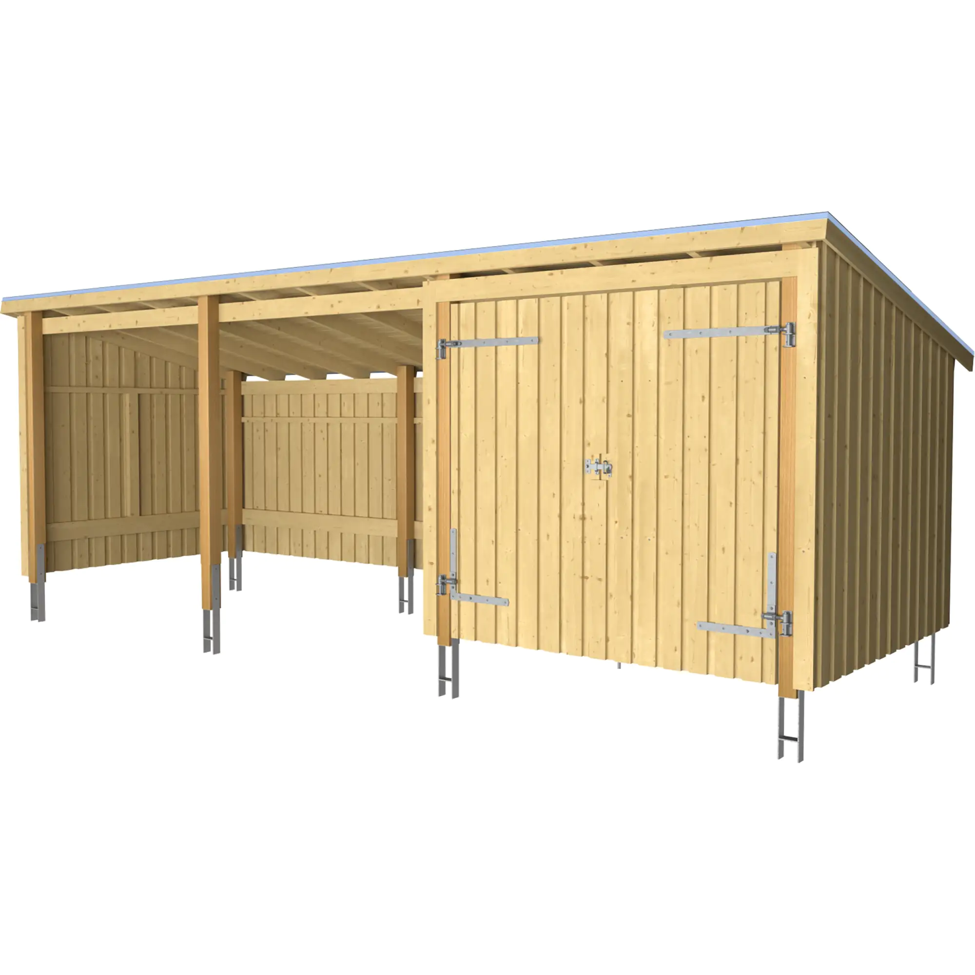 Plus Gartenhaus Nordic Multi 619 x 208 cm natur mit Doppeltür, offen, Dachpappe, H-Anker