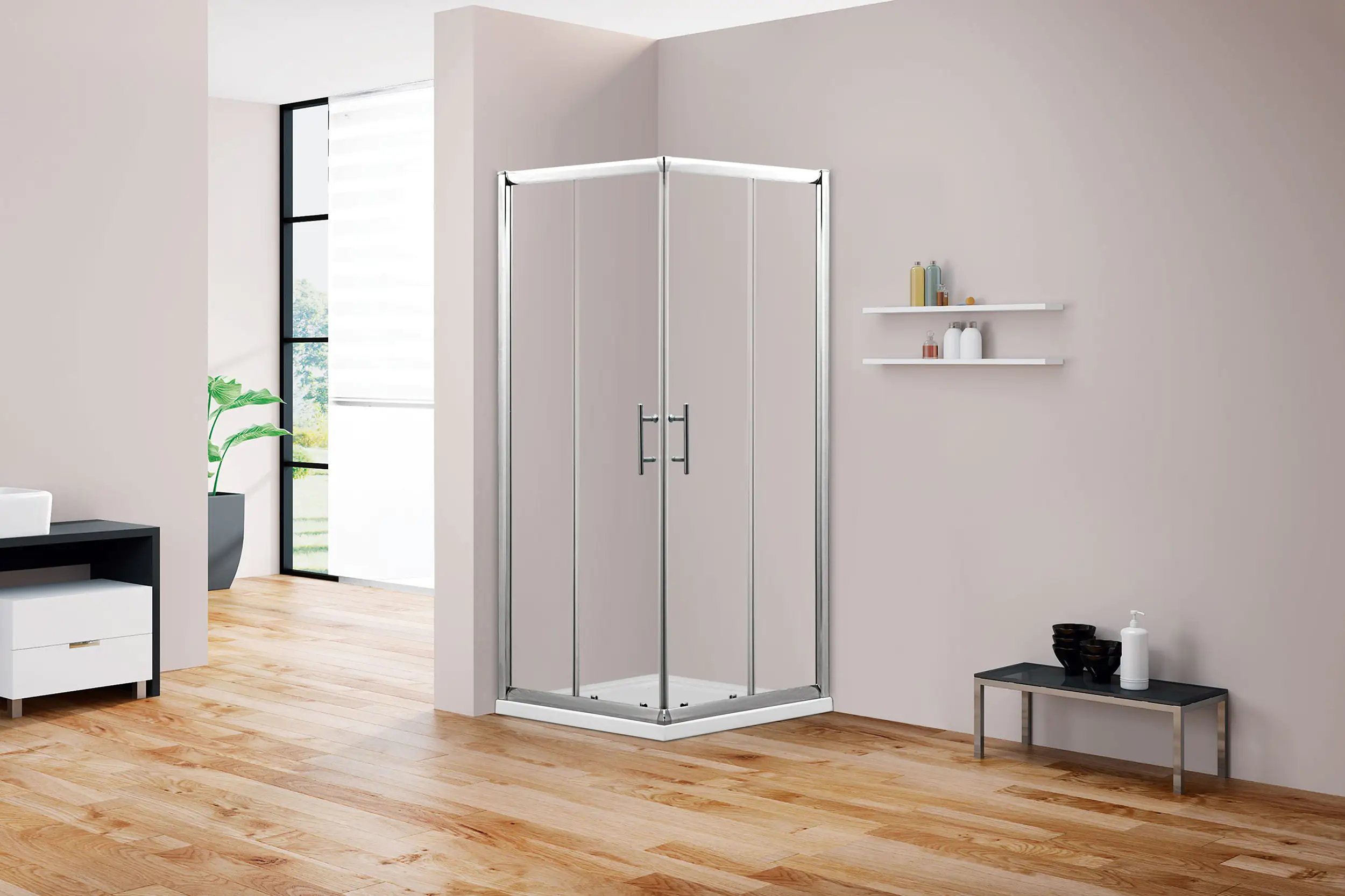Primaster Eckdusche Easy-6 Schiebetür 90 x 90 cm Klarglas chrom