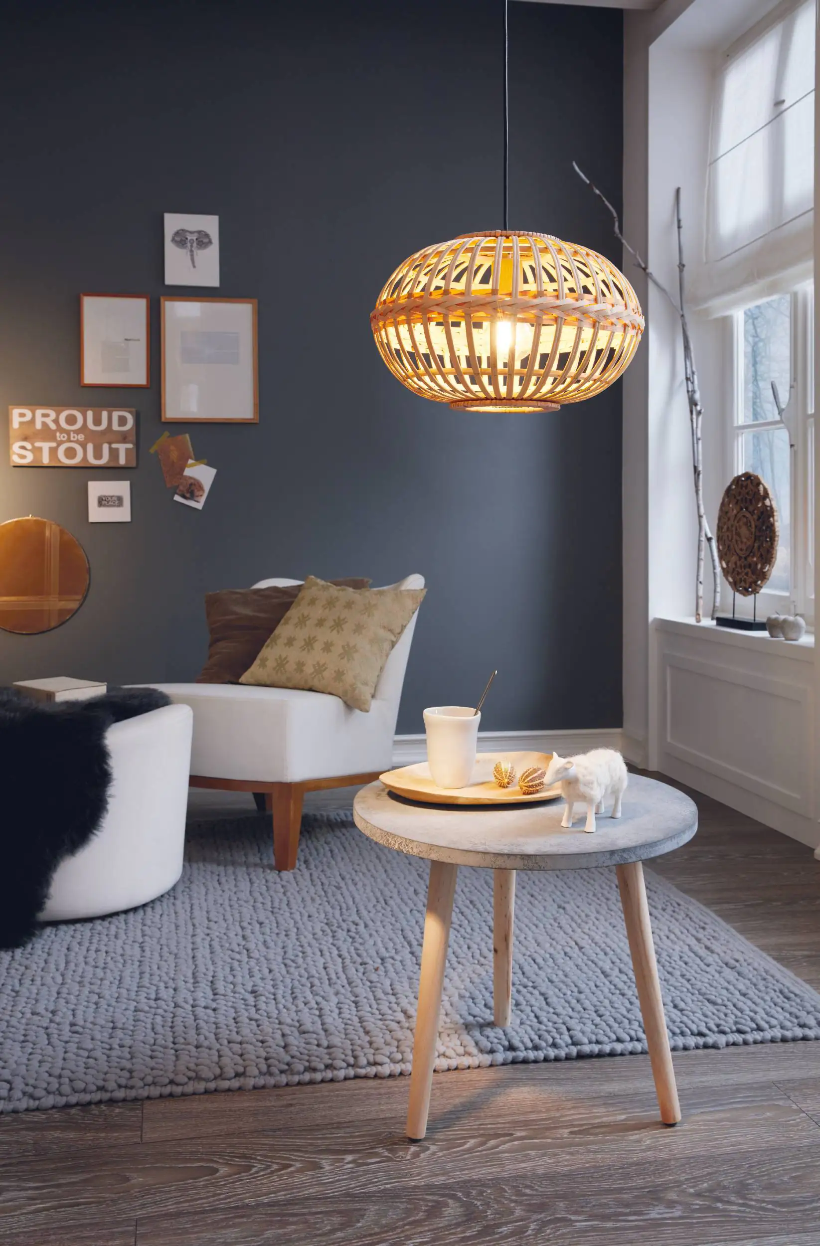 Eglo Pendelleuchte Amsfield braun Holz Ø 38 cm E27, max. 60 W
