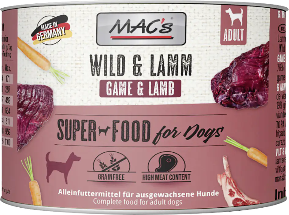 Macs Dog Hundenassfutter Adult getreidefrei 200 g Wild & Lamm