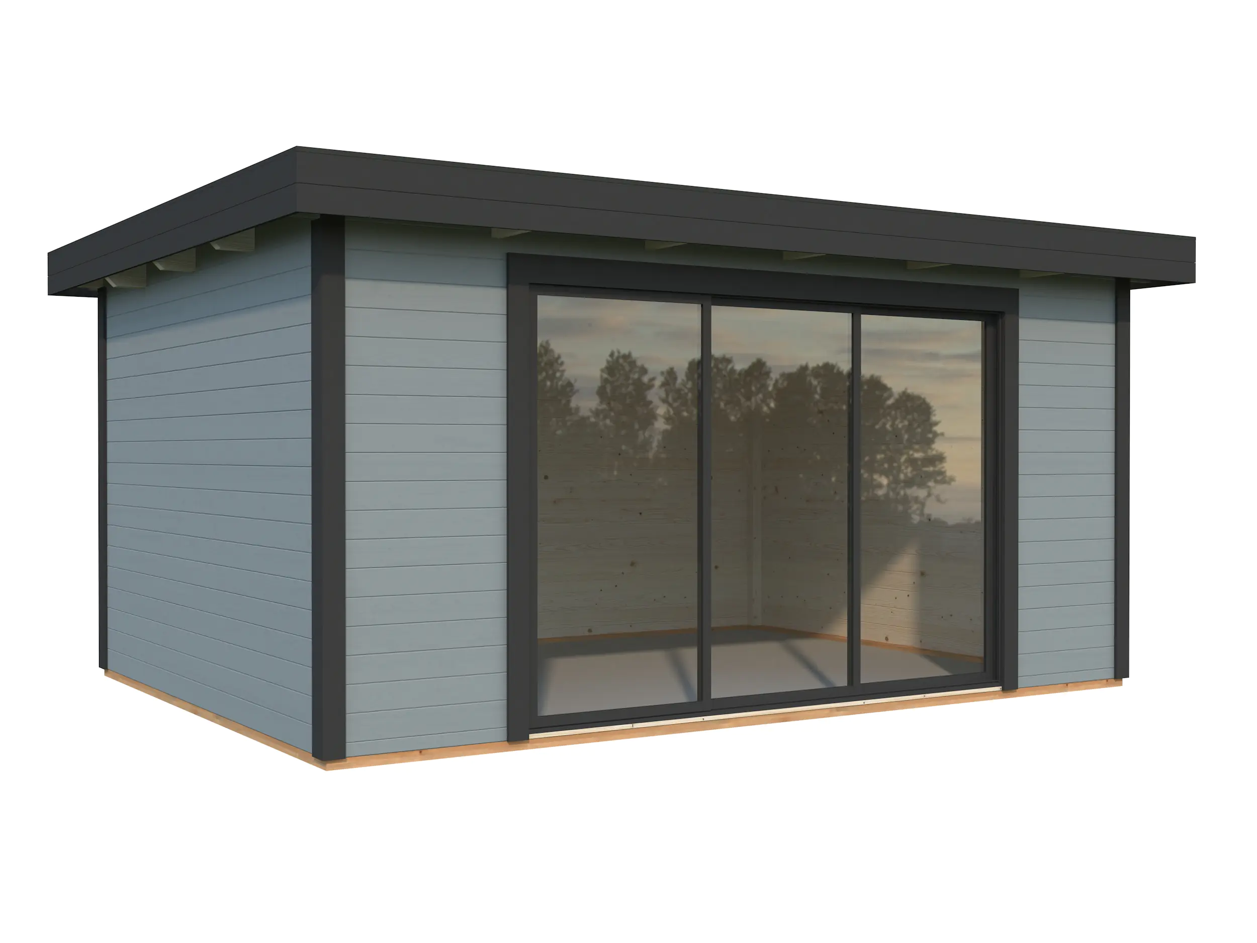 Palmako Gartenhaus Lydia 450 x 330 cm mit Glasschiebetüren grau lackiert