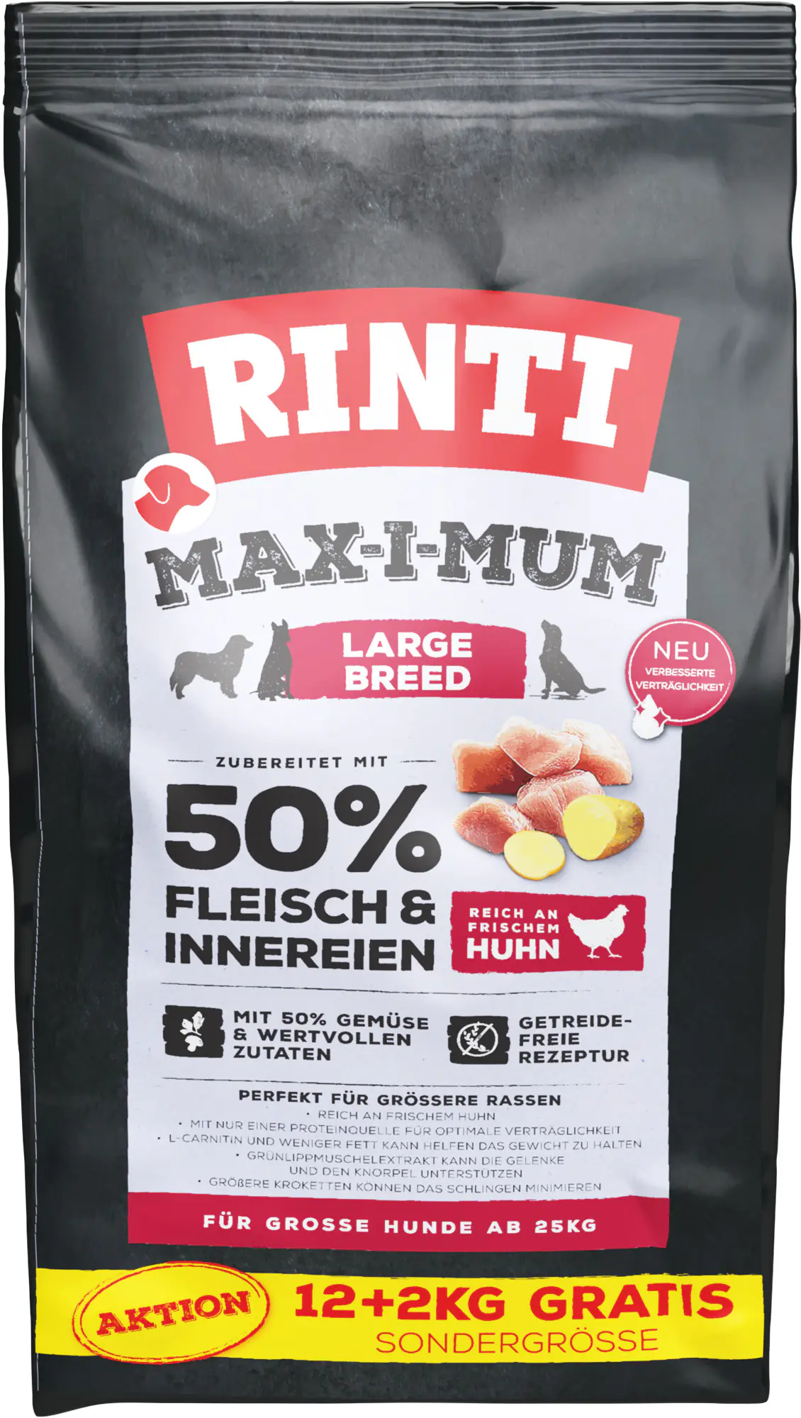 Rinti Max-i-Mum Hundetrockenfutter Adult 12 + 2 kg Fleisch & Innereien 