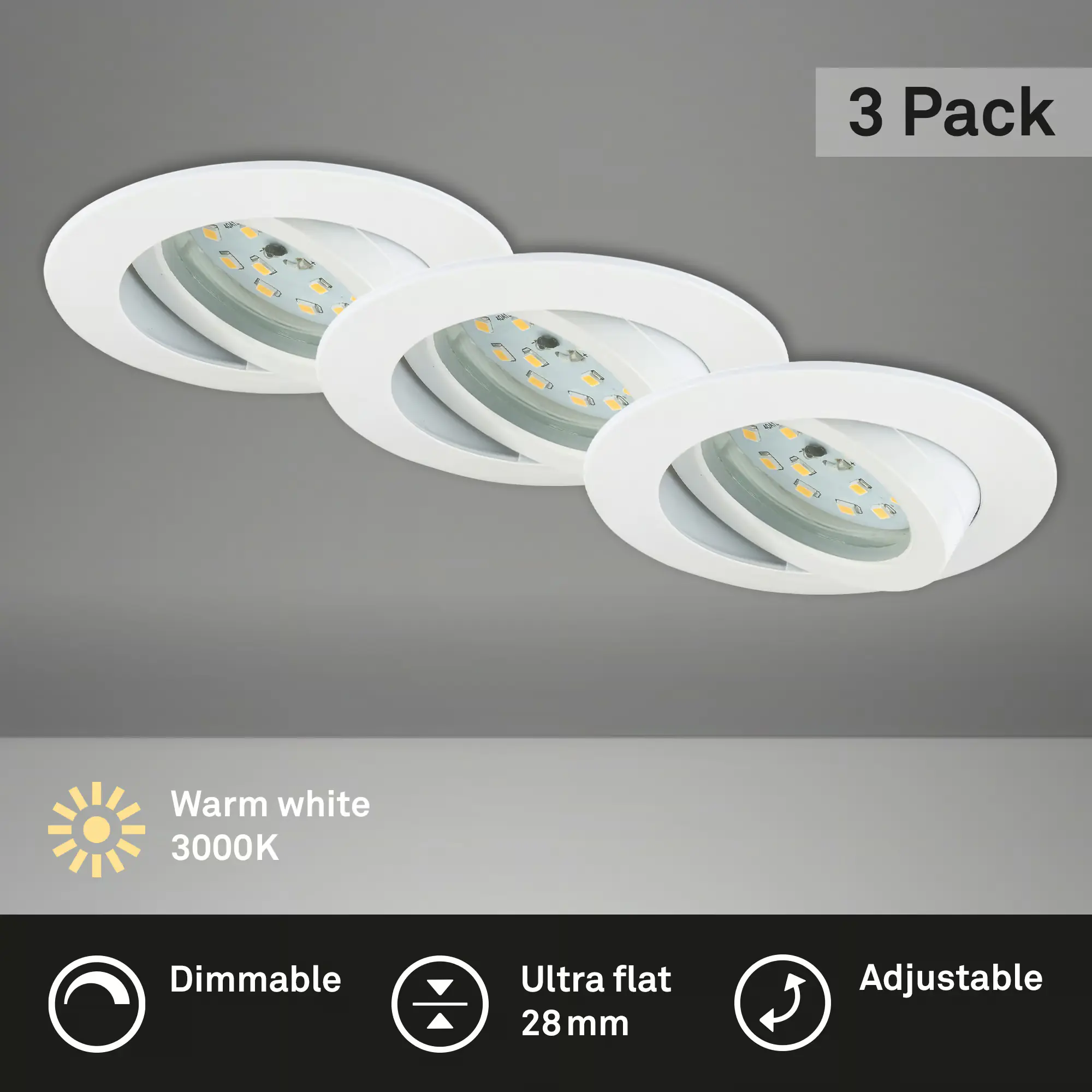 Briloner 3er Set LED Einbauleuchten Attach weiß Ø 8,2 cm dimmbar