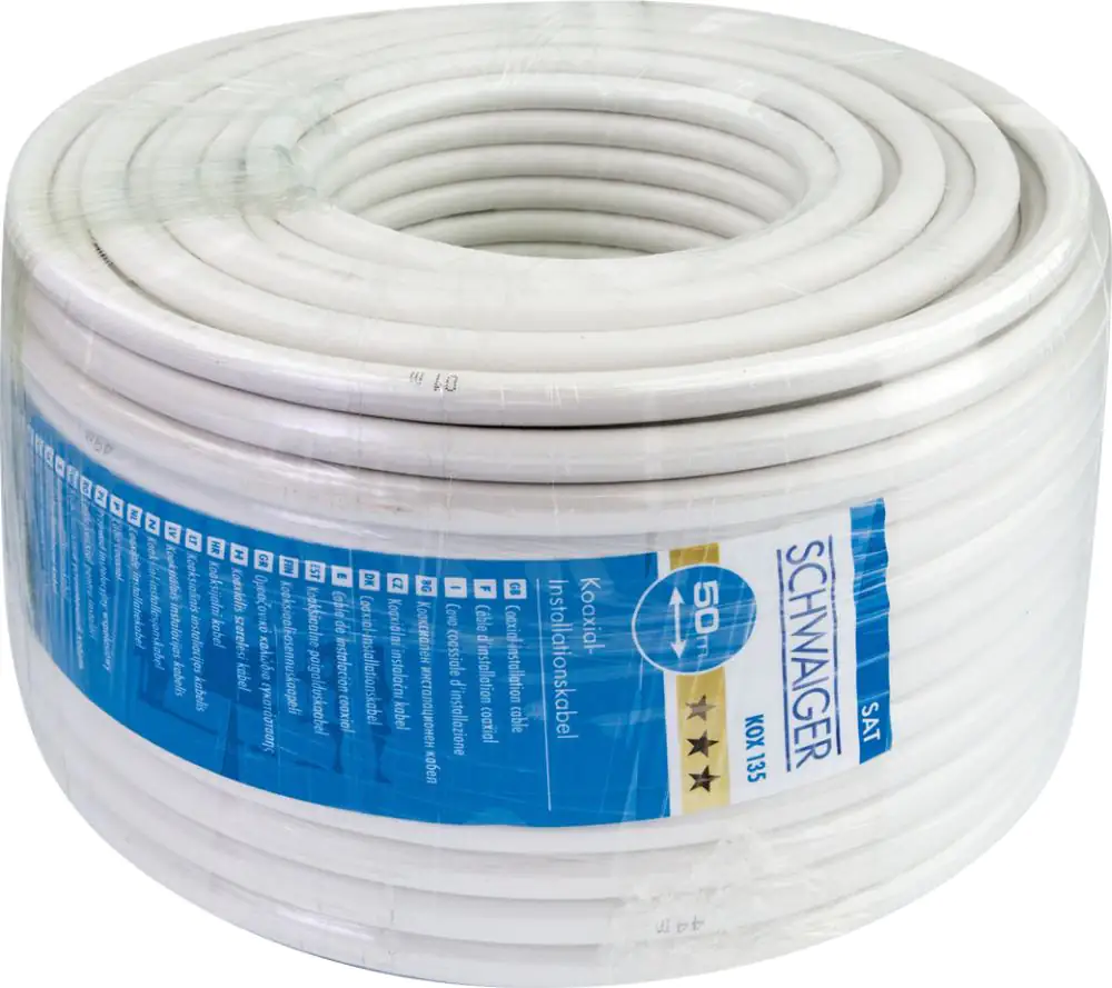 Schwaiger Koaxialkabel KOX13550 052 (135dB) weiß, 50,0m, 5-fach geschirmt, ohne F Stecker