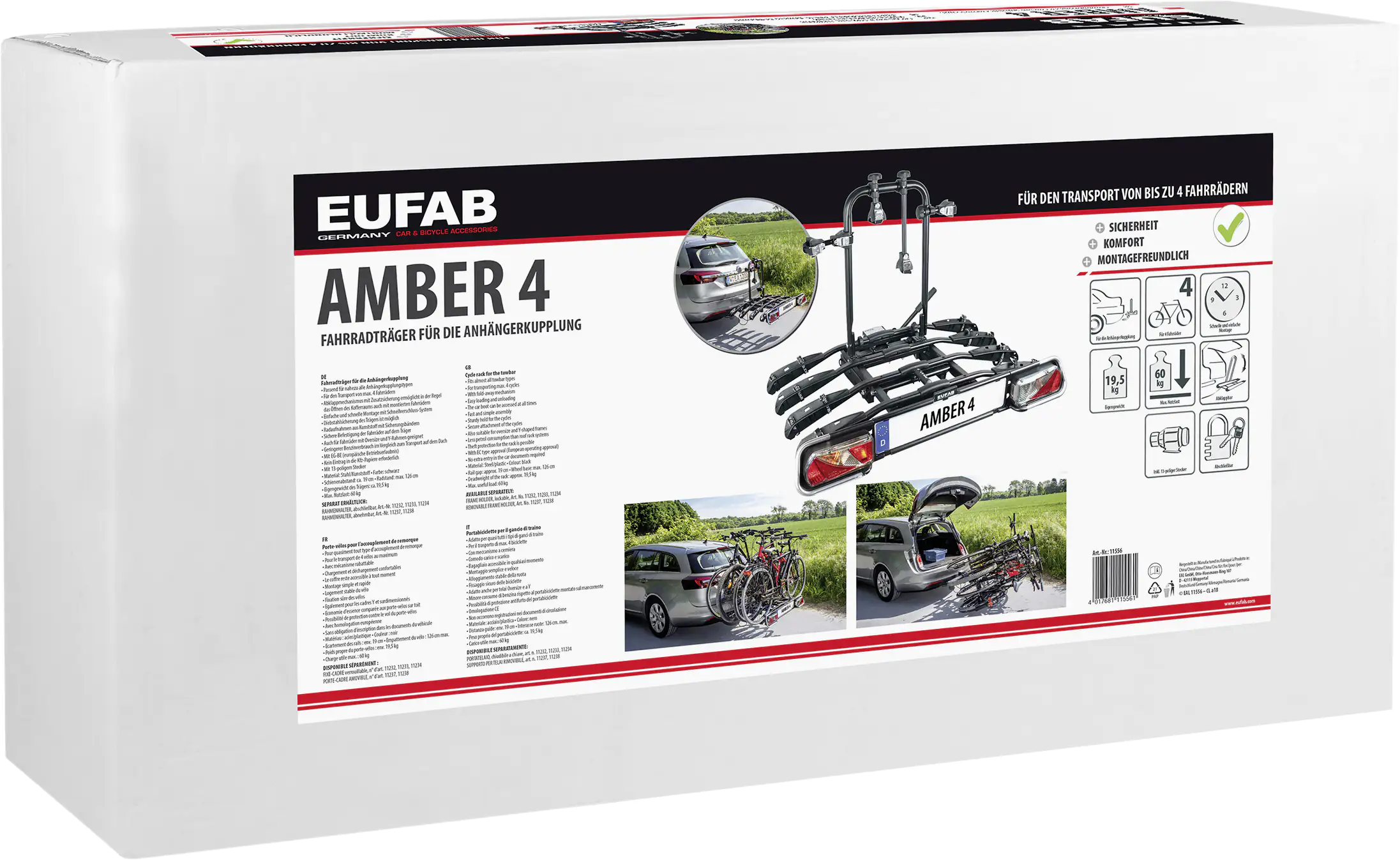 EUFAB Fahrradheckträger Amber IV für 4 Fahrräder abklappbar