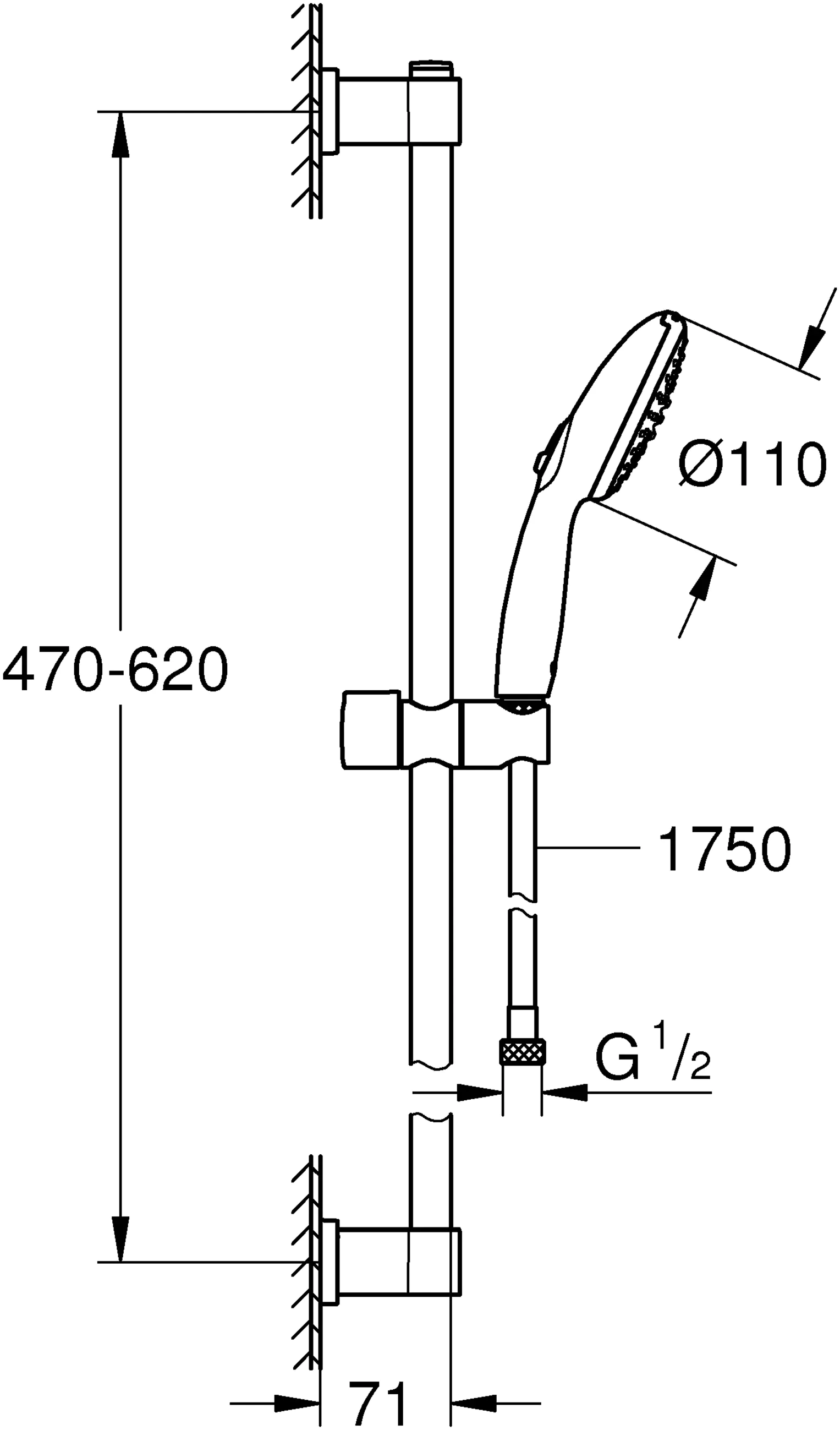 Grohe Brausestange 2 Strahlart Vitalio Start 110 chrom 60 cm