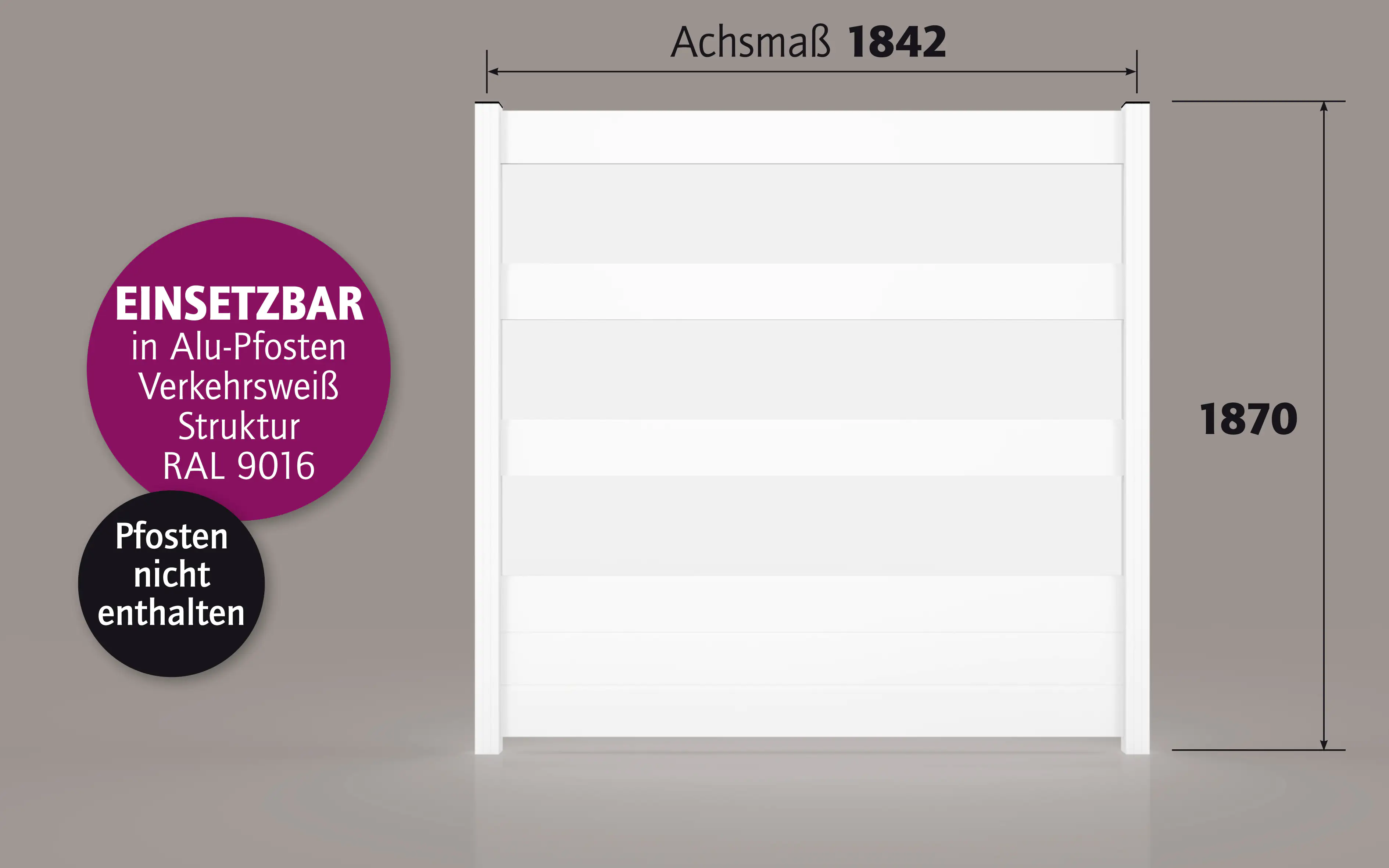 Ambiente Alu-Zaun Paneel 150 + ESG 8 mm 180 cm x 180 cm 22 mm stark
