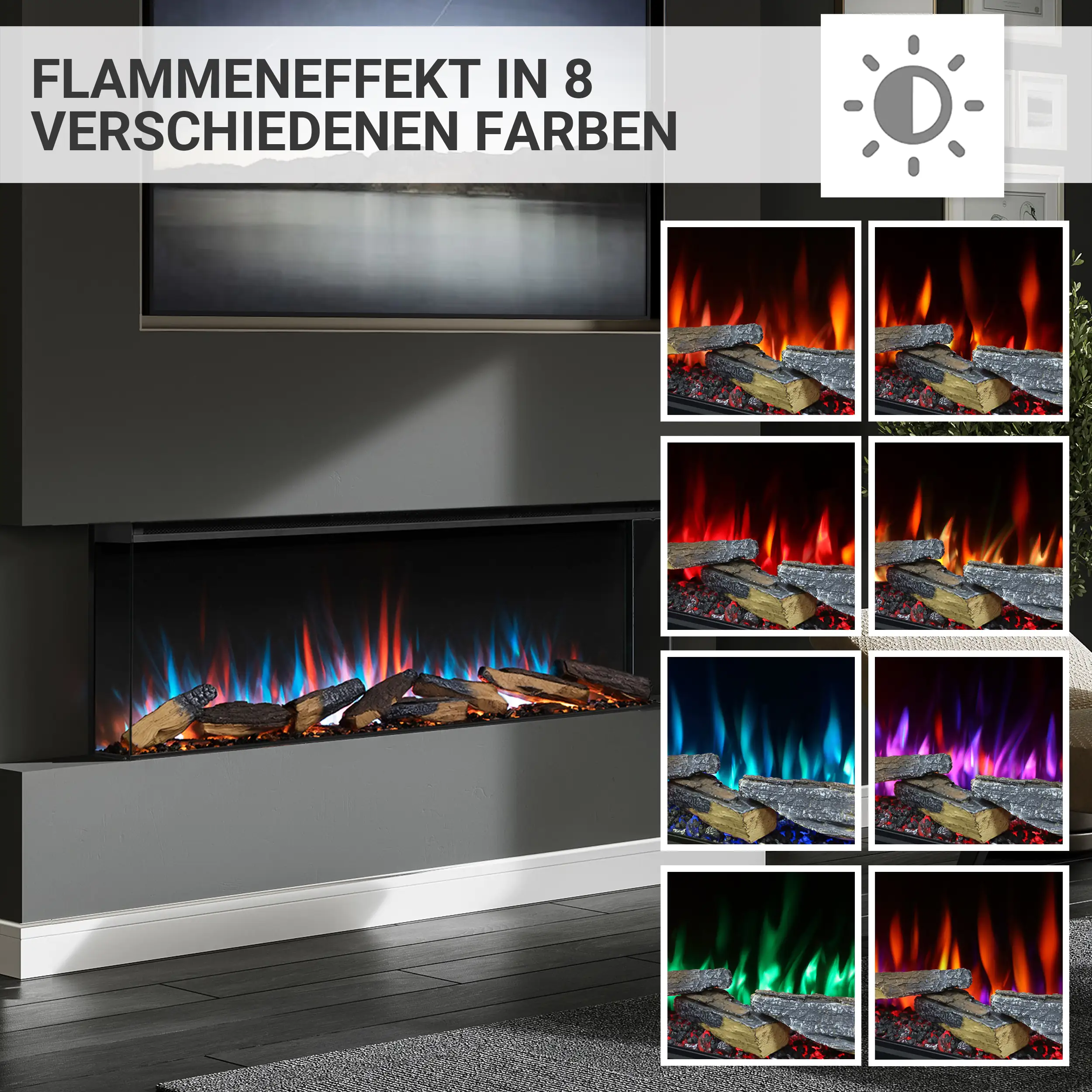 Balderia Elektrokamin schwarz Athena 52 1000/1500 Watt 49,5 x 132,8 cm
