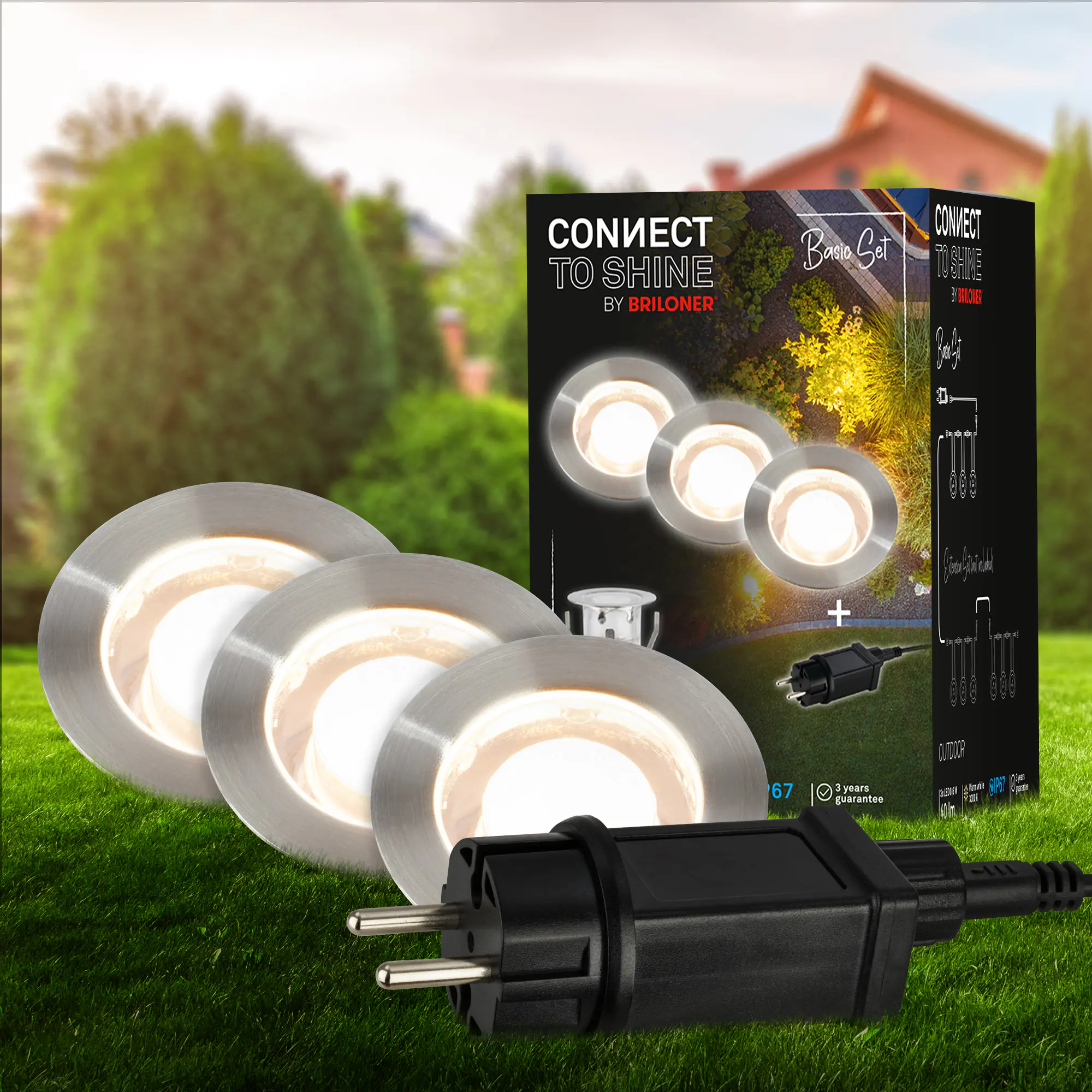 Briloner LED Außen-Bodenstrahler Kebony Connect to Shine 3er Starterset 0,6W warmweiß