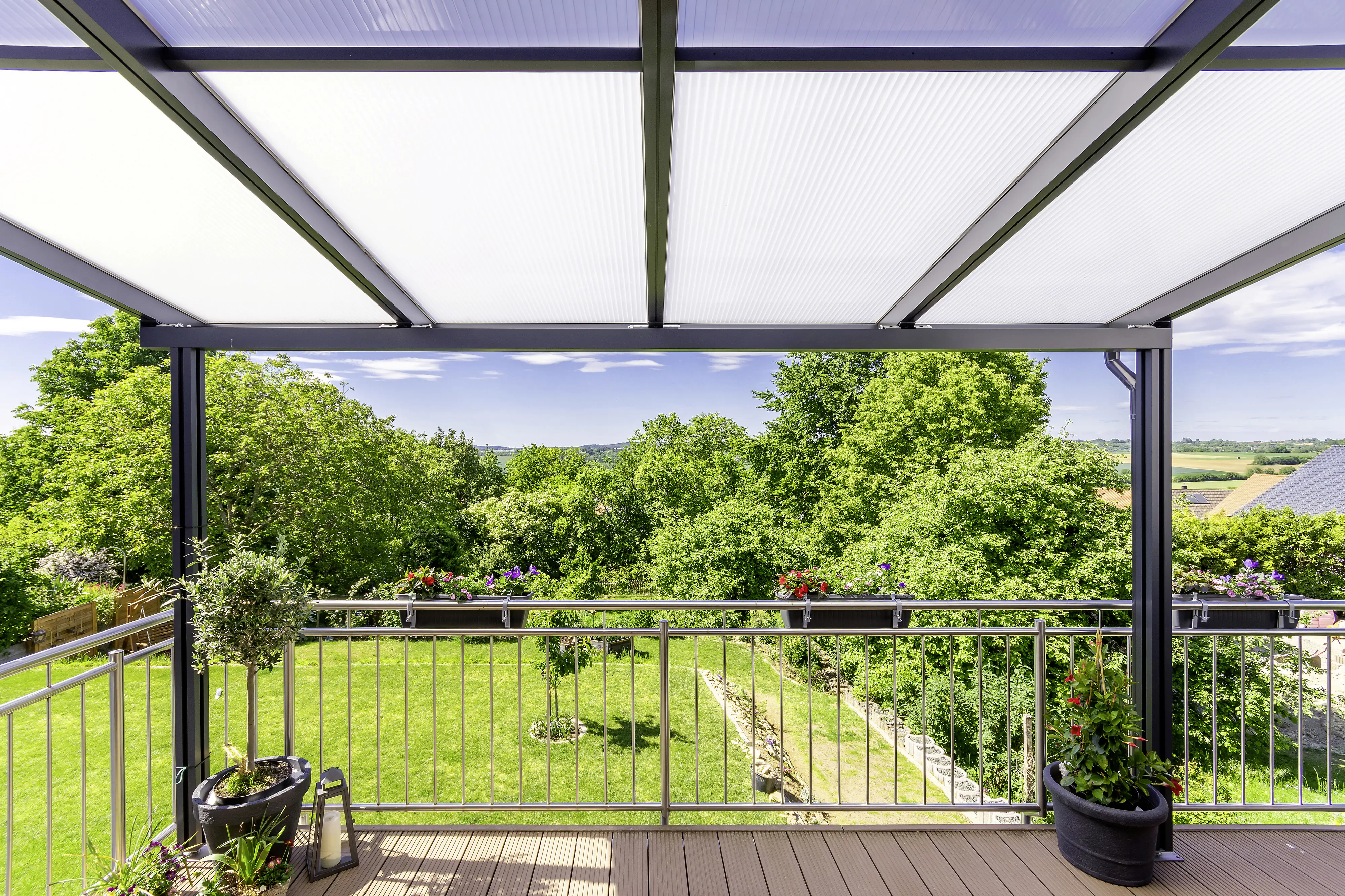 Gutta Premium Terrassendach 410,2 x 406 cm anthrazit PC weiß opal 16 mm