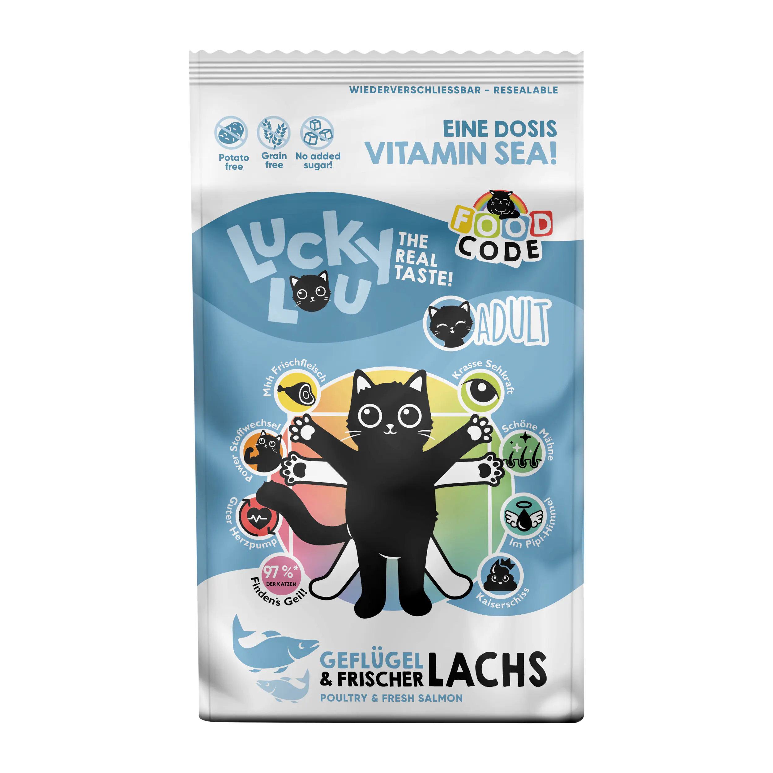 Lucky Lou Foodcode Katzentrockenfutter Adult Geflügel & Lachs 1,7 kg