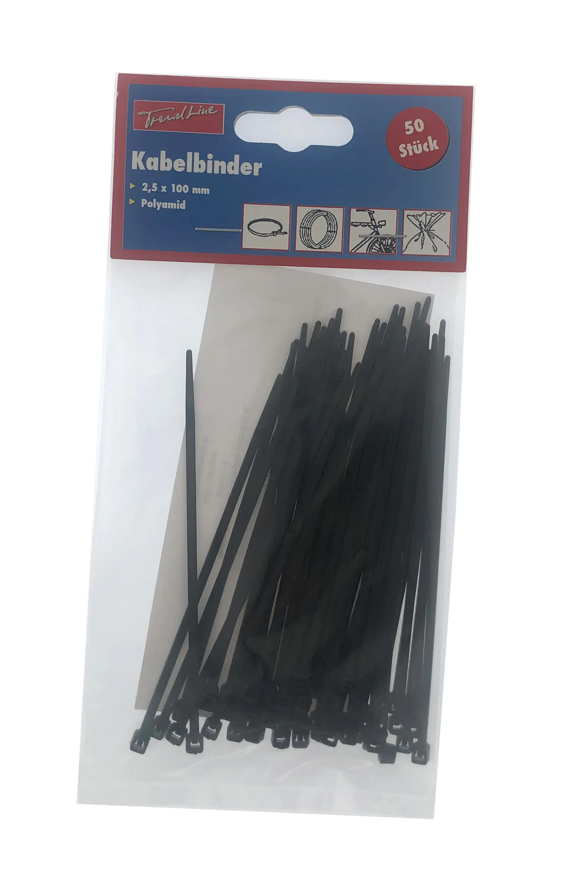 TrendLine Kabelbinder schwarz 2,5 x 100 mm, 50 Stück