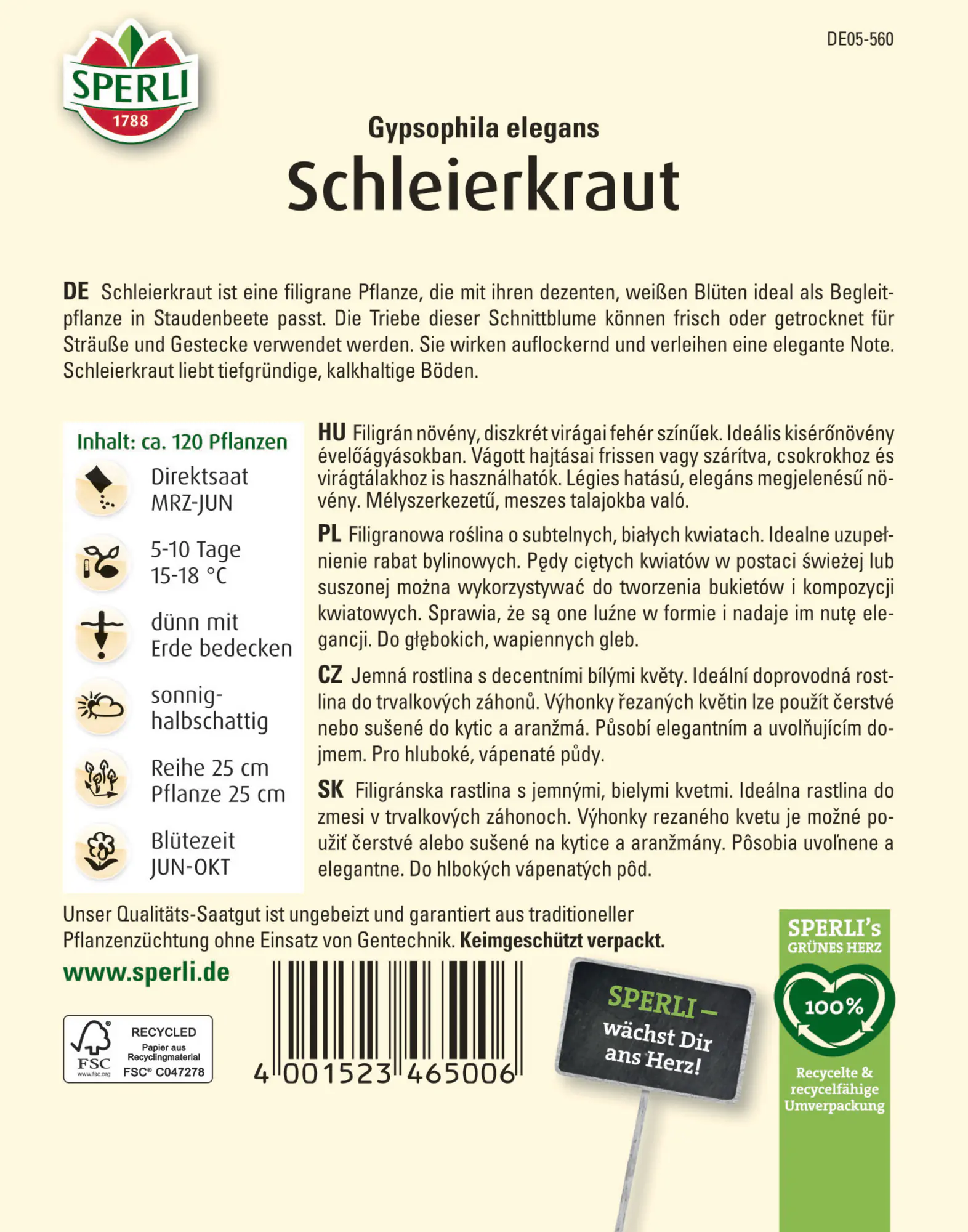 Sperli Saatgut Schleierkraut für ca. 120 Pflanzen