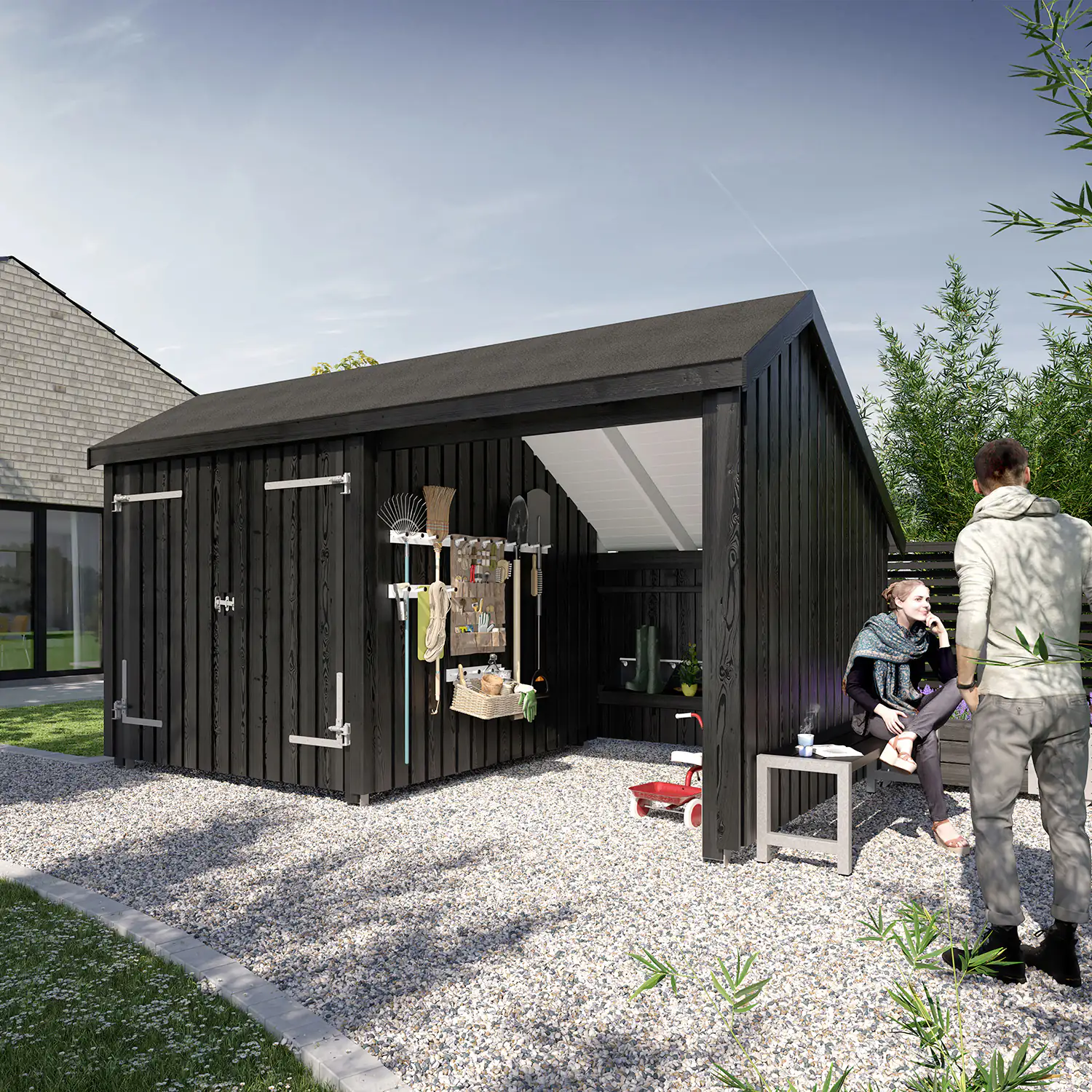 Plus Gartenhaus Multi 2 Module 445 x 258 cm natur mit Doppeltür
