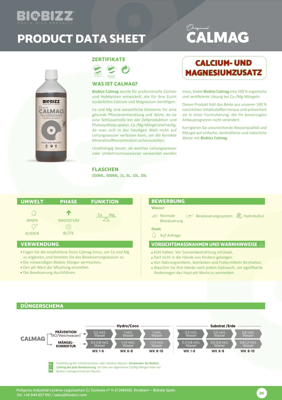 BioBizz Grow Dünger Calmag 250 ml