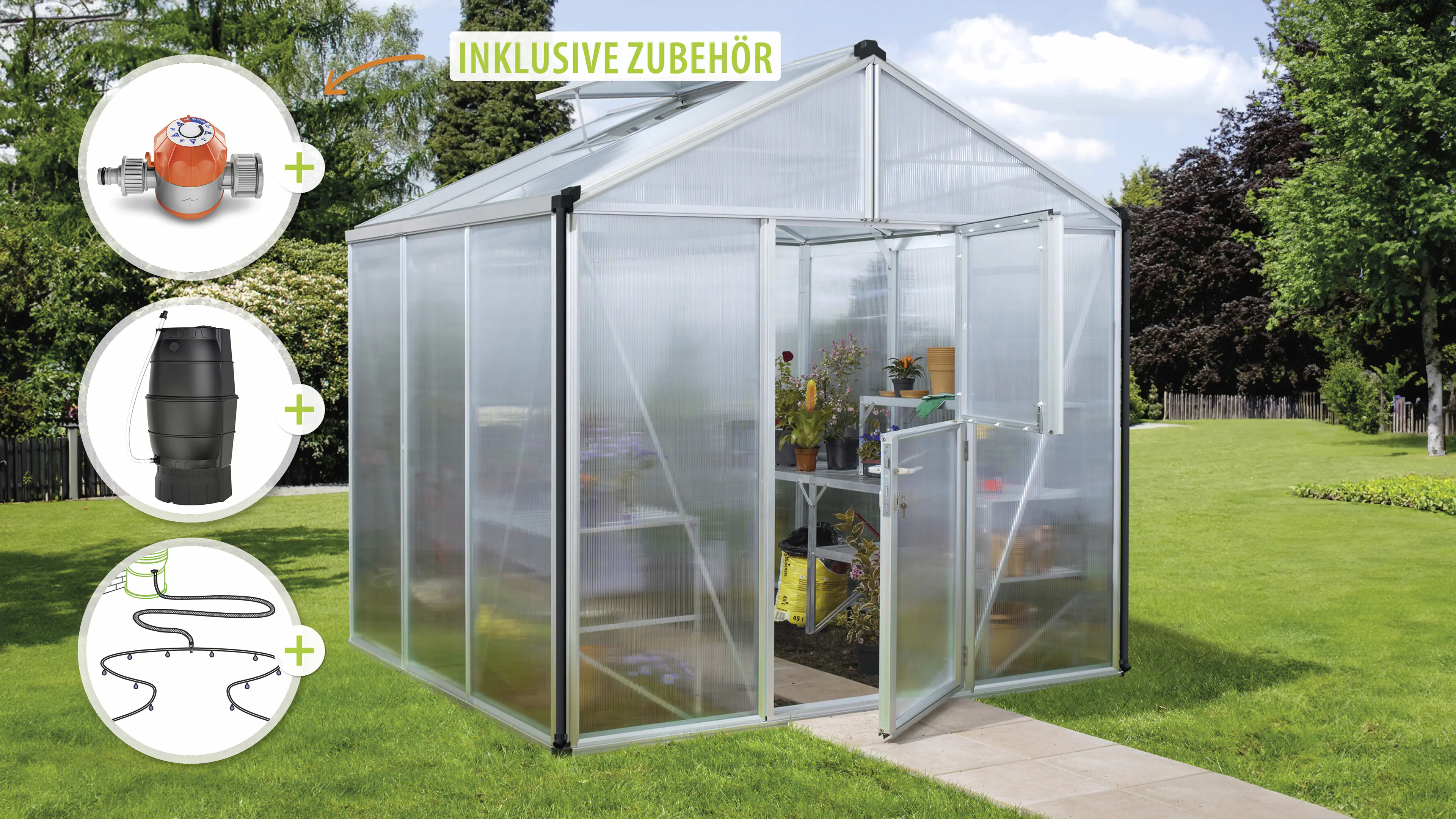 Vitavia Gewächshaus-Set Zeus 6200 HKP 10 mm alu 266 x 249 cm 