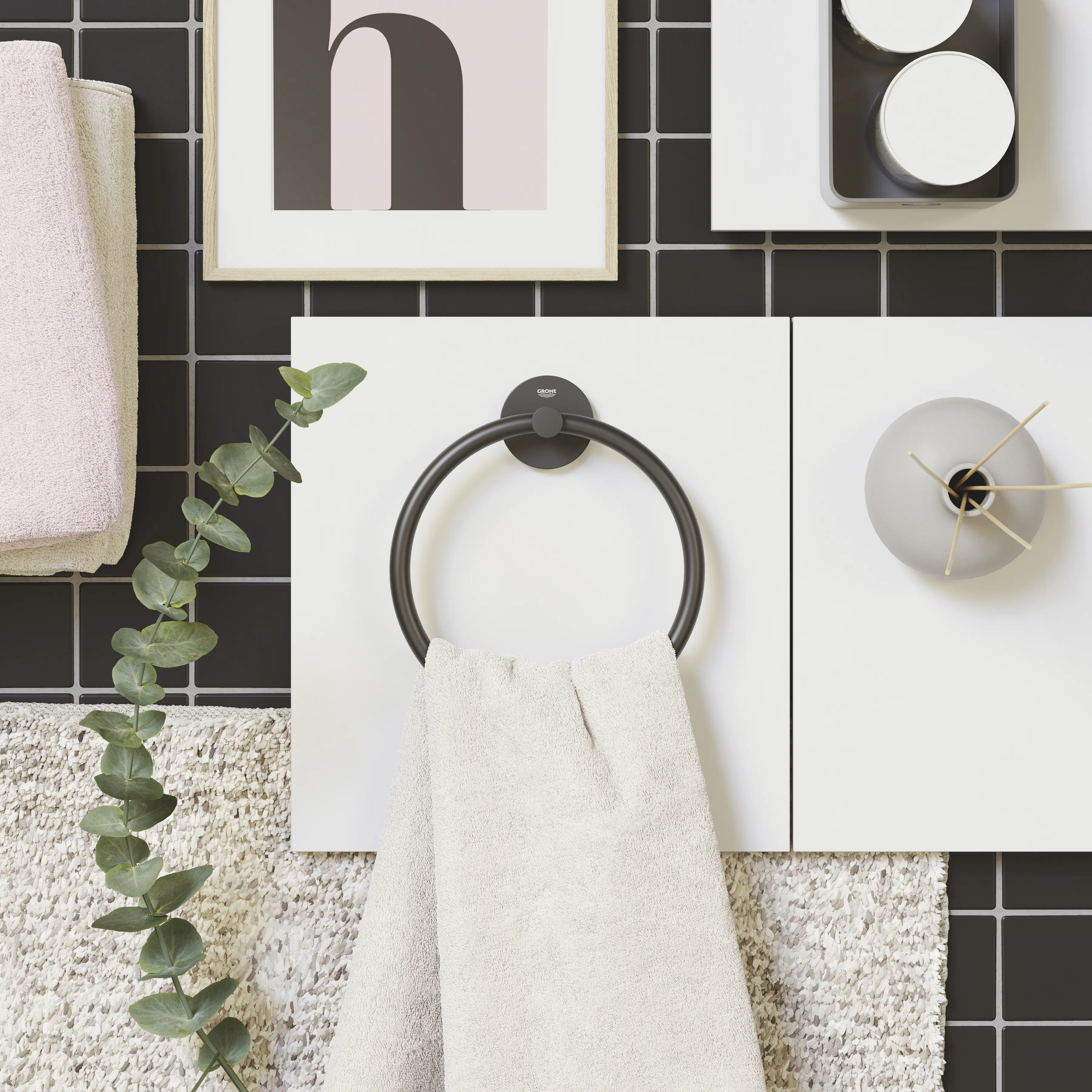 Grohe Start Handtuchring matt black klebbar