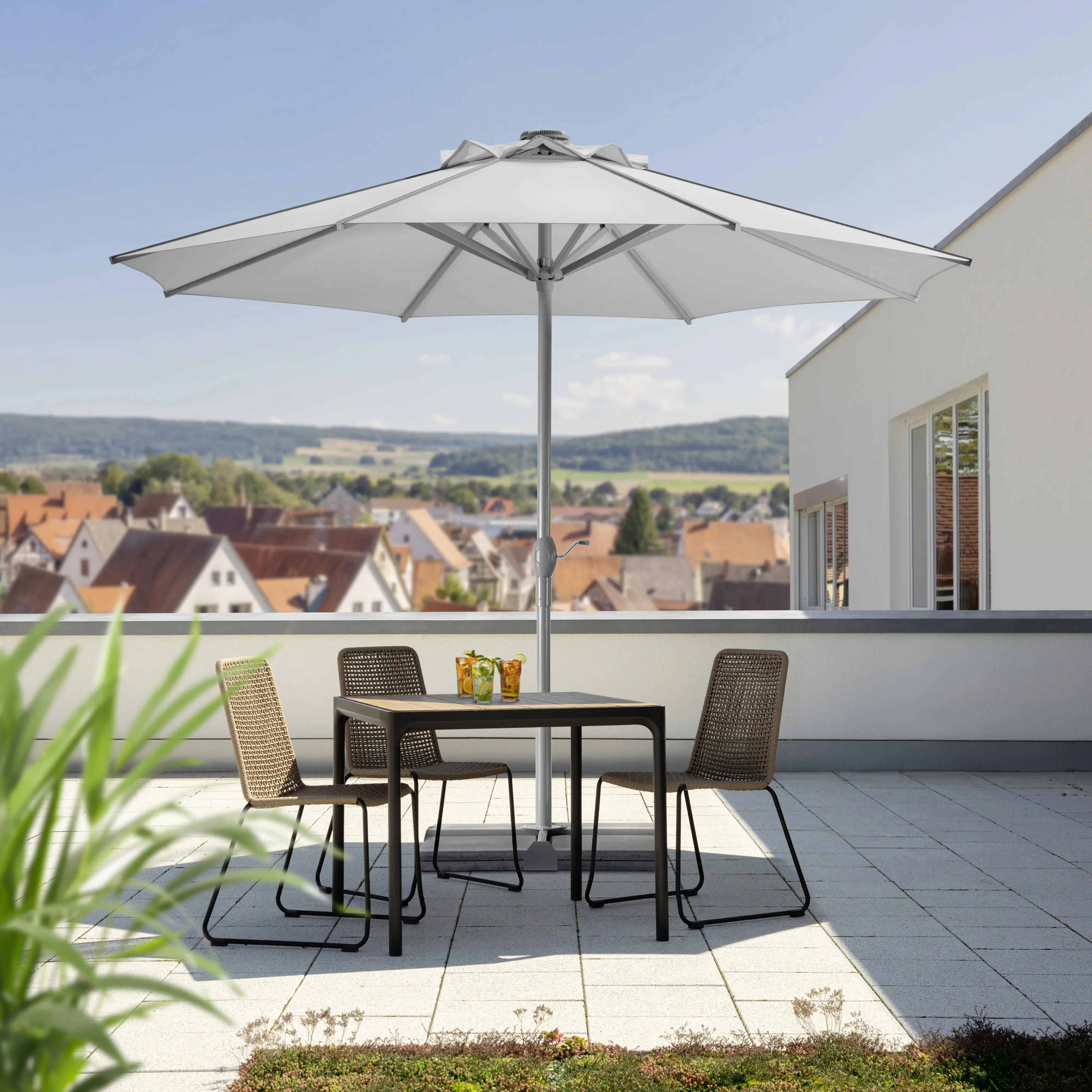 Schneider Sonnenschirm Rooftop silbergrau Ø 350 cm inkl. Sonnenschirmhülle