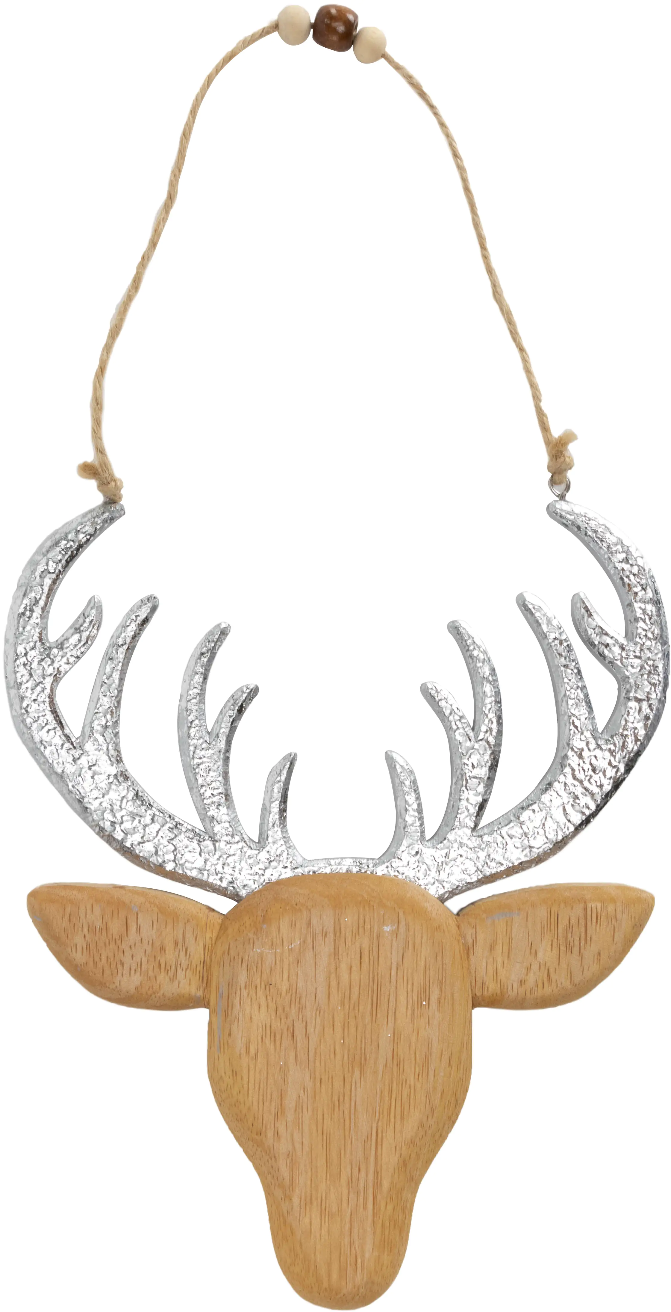 TrendLine Weihnachtsaufhänger Holz Rentierkopf 36 x 18 cm natur-silber