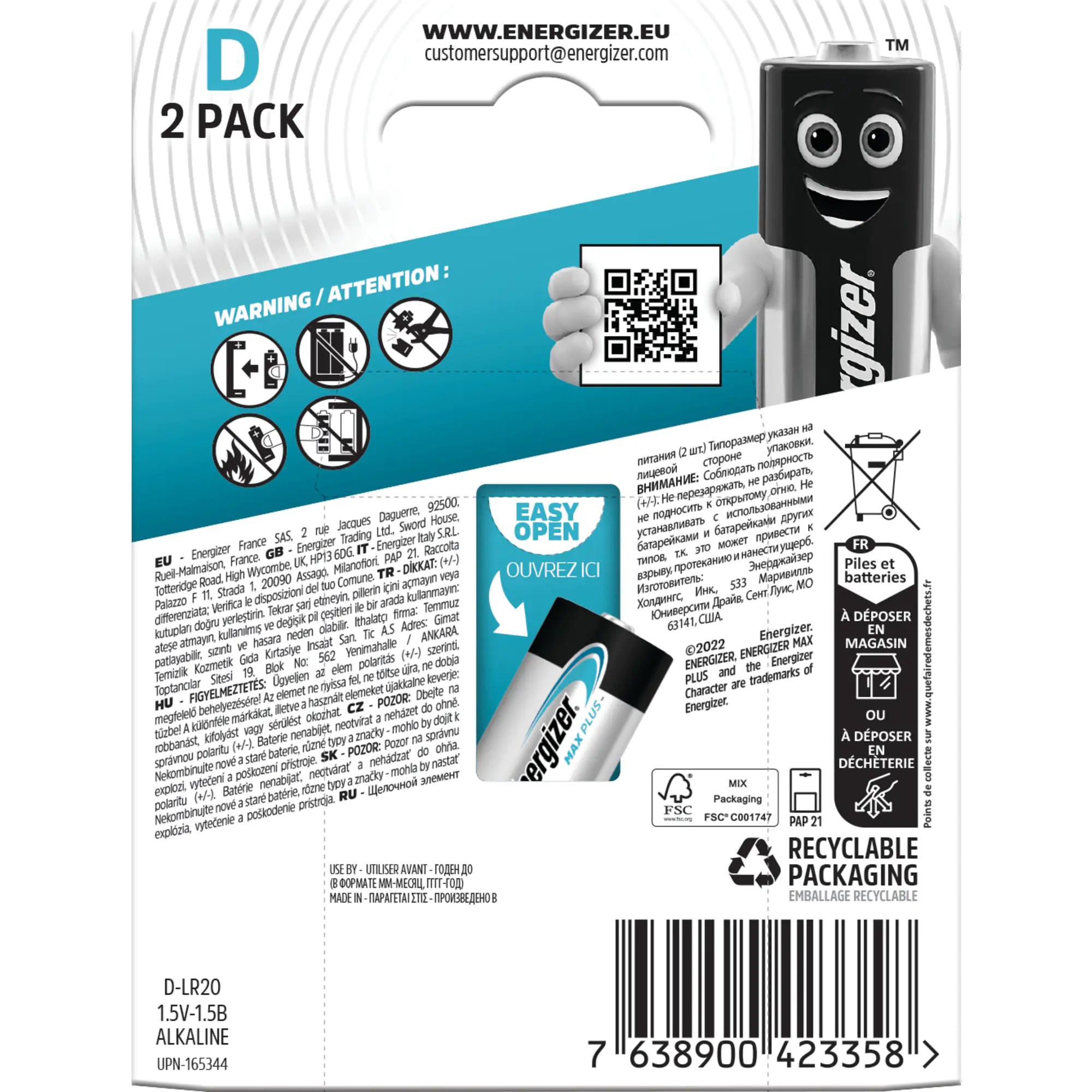 Energizer Max Plus Alkaline Mono D 1,5 V, 2er Pack