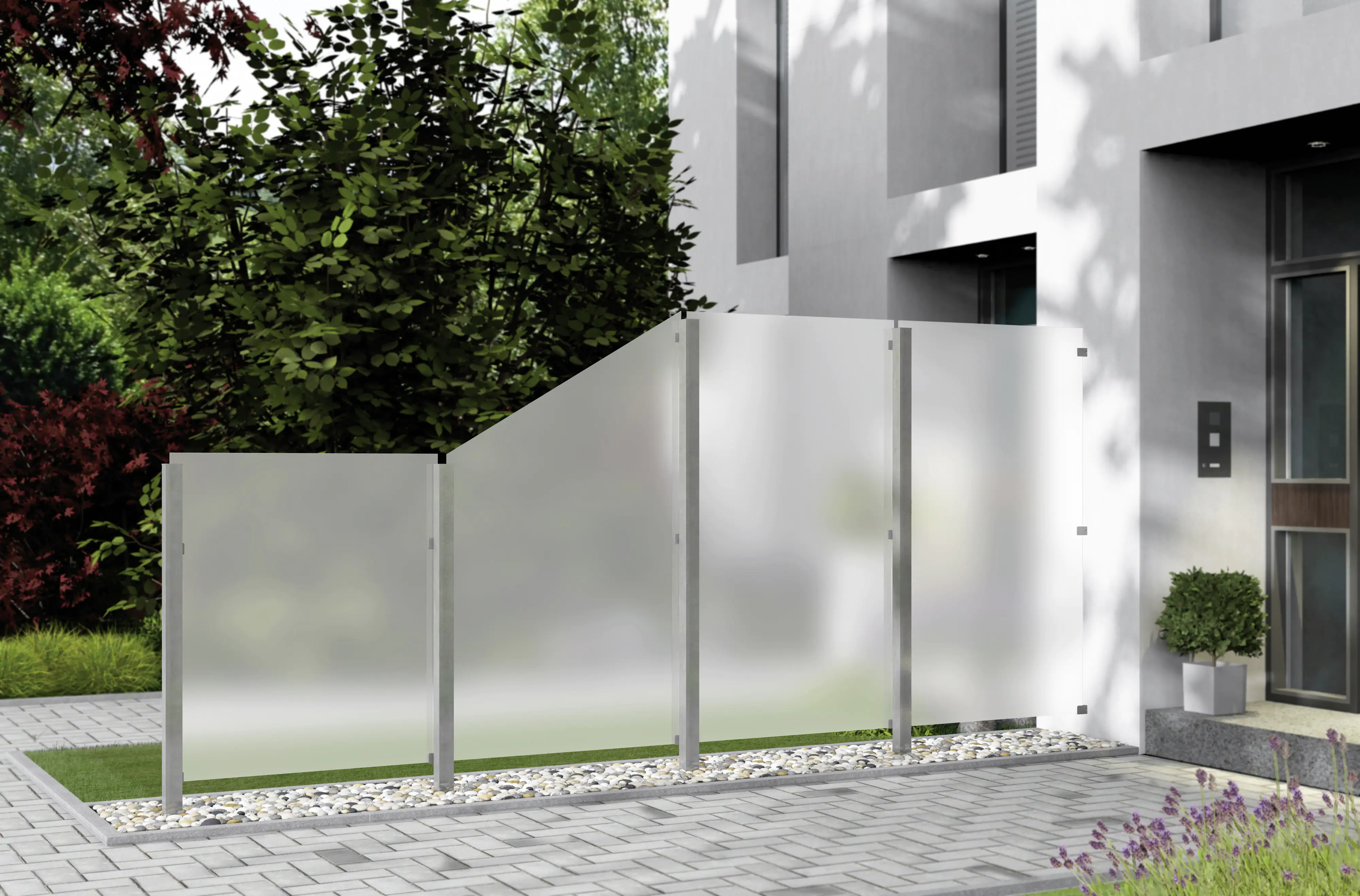 Ambiente Glaszaun Dekor 84 schräg 103 x 180/120 cm gehärtetes 8 mm Glas