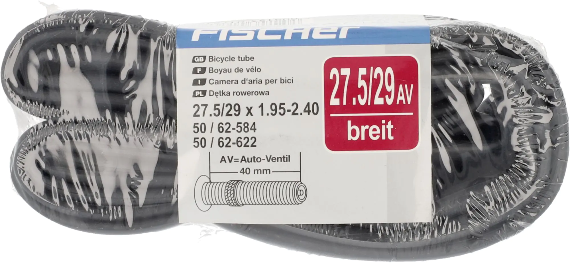 Fischer Fahrradschlauch (27,5/29 Zoll) 50-62/584/622 Autoventil schrumpf