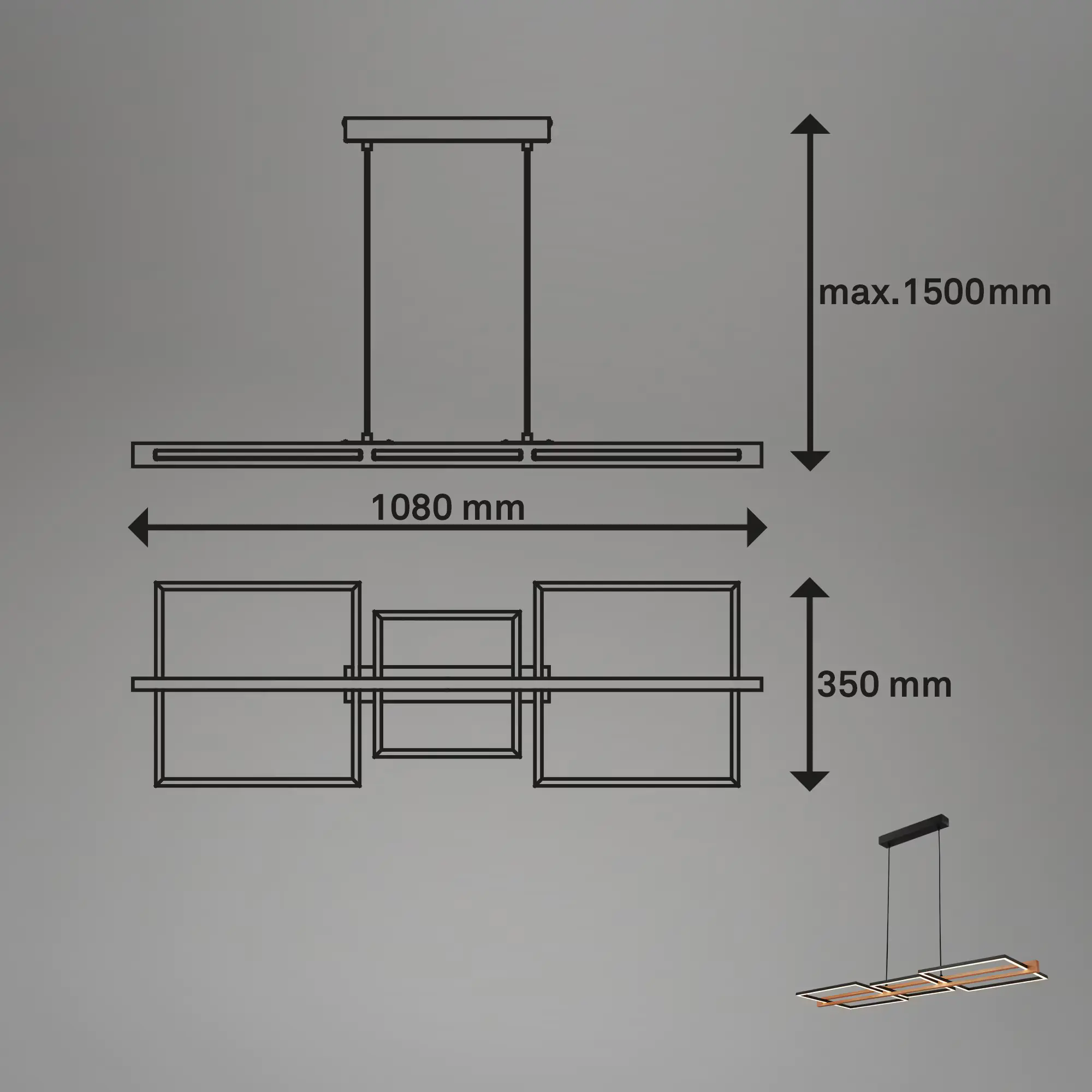Briloner LED-Pendelleuchte MOLDURA  schwarz Holz 36W