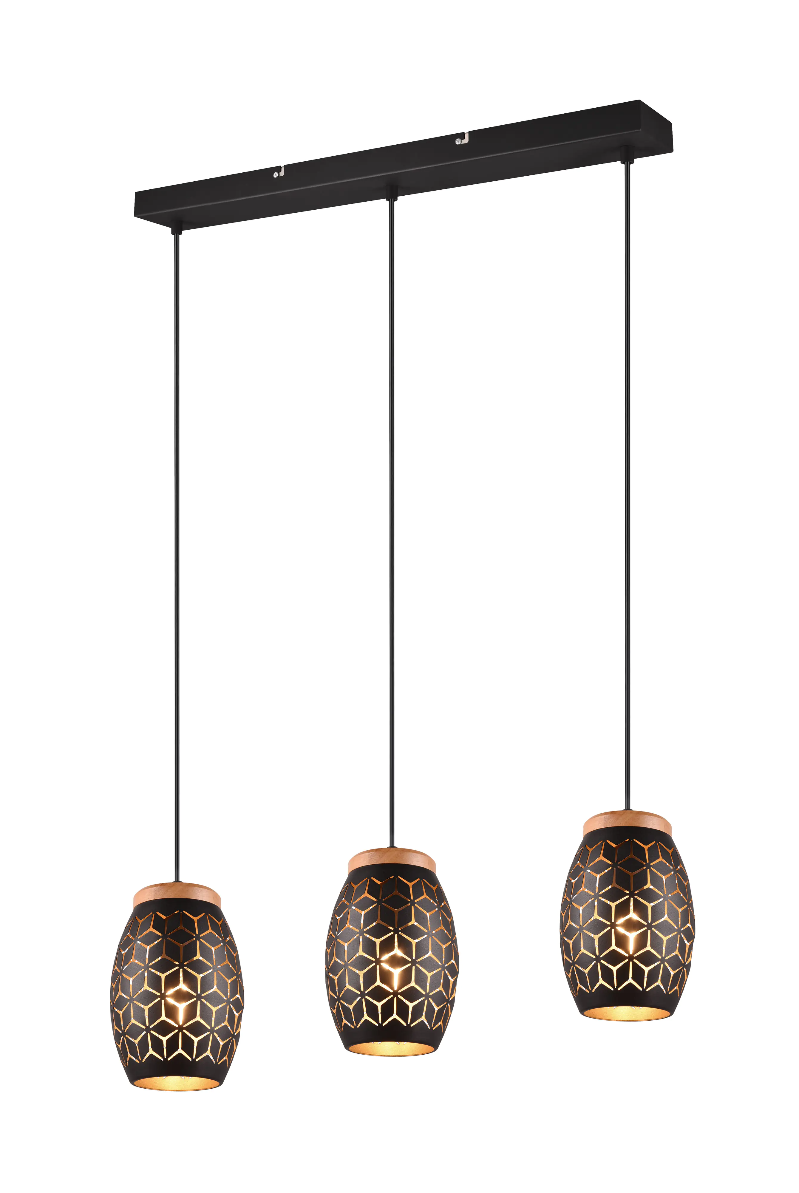 Trio Leuchten Pendelleuchte Bidar 3xE27, schwarz, gold