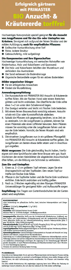 Primaster Kräuter- & Anzucht Erde torffrei 16 L